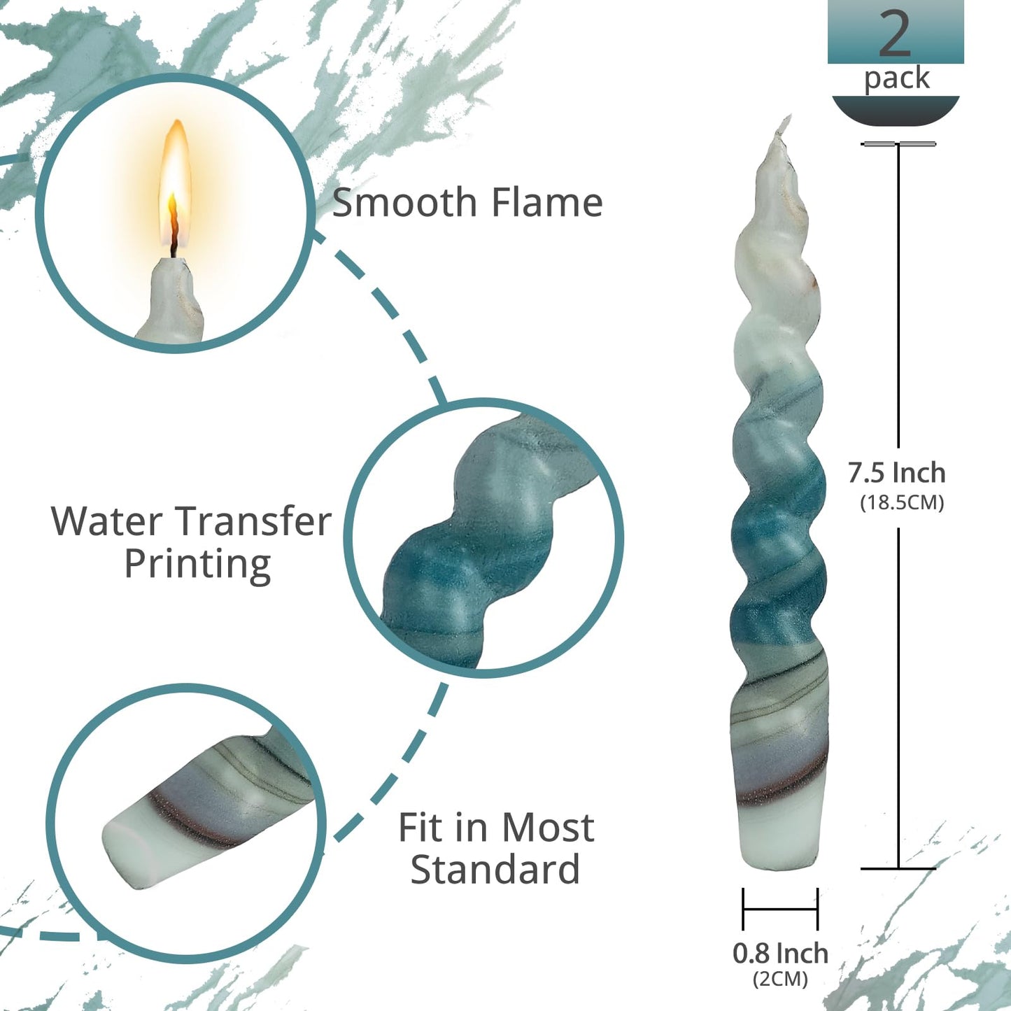 NJAO HOO Candlesticks 7.5 in Spiral Taper Candles Twisted Candle Sticks Hand Printing Marble Candlesticks for Home Garden Decor Simple Modern, 2Pcs