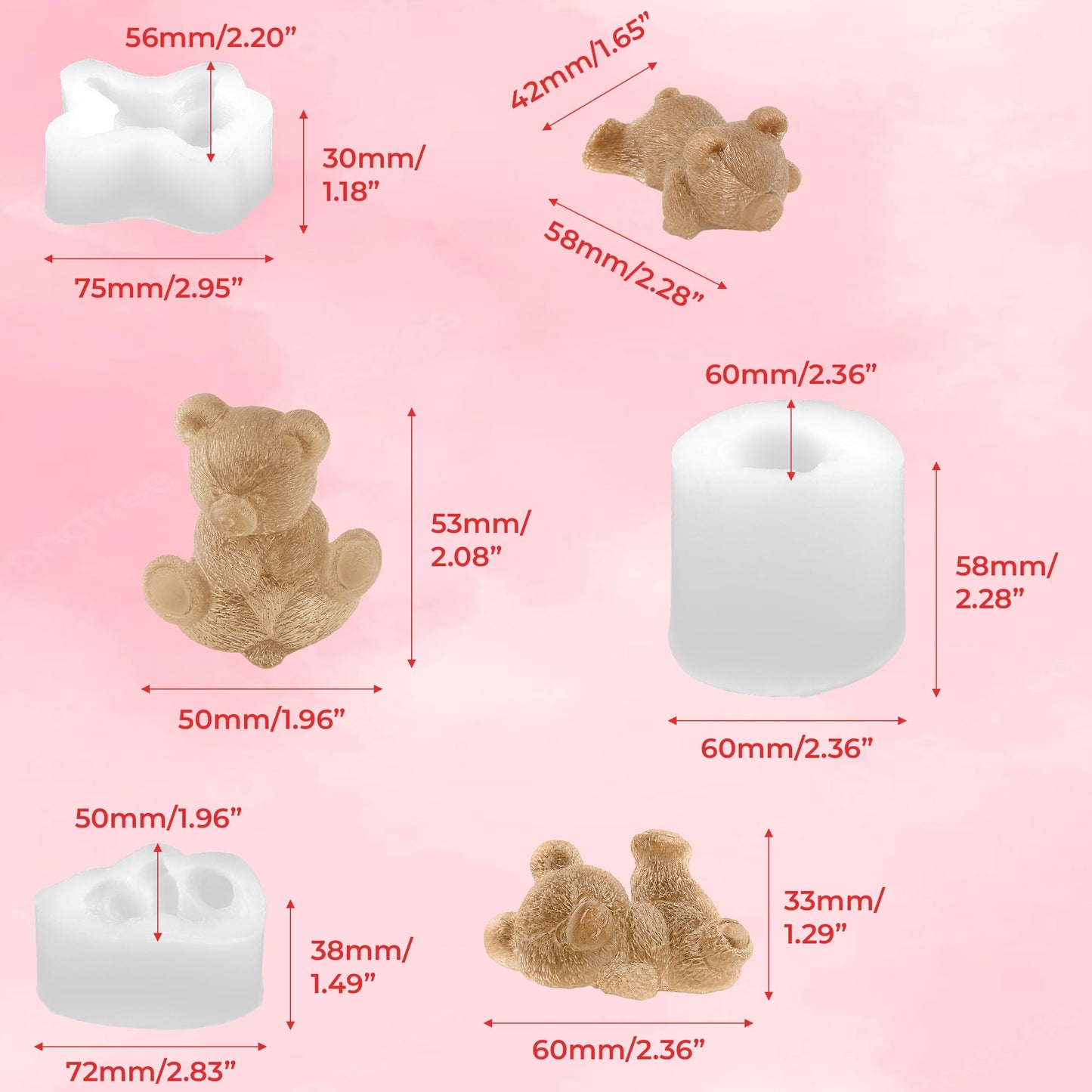 Set of 3 Teddy Bear Candle Molds, 3 Bears Animal Silicone Candle Molds for Party Chocolate, Suitable fit for Resin DIY