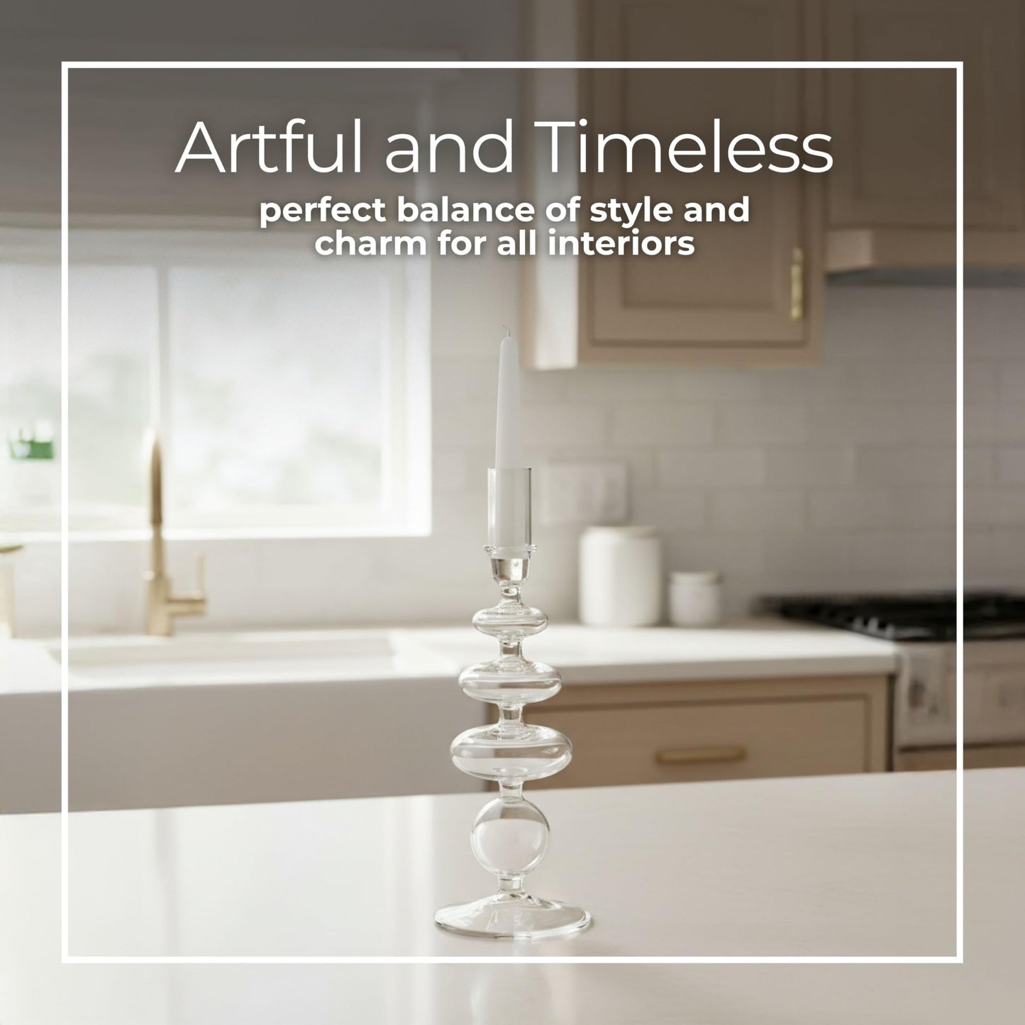 Glass Candle Holder – Taper Candle Holders and Candlestick Holders for Table Decor, Living Room or Dining Table Modern Home Decor Disc and Sphere Design Accent – 11", Frosted Clear
