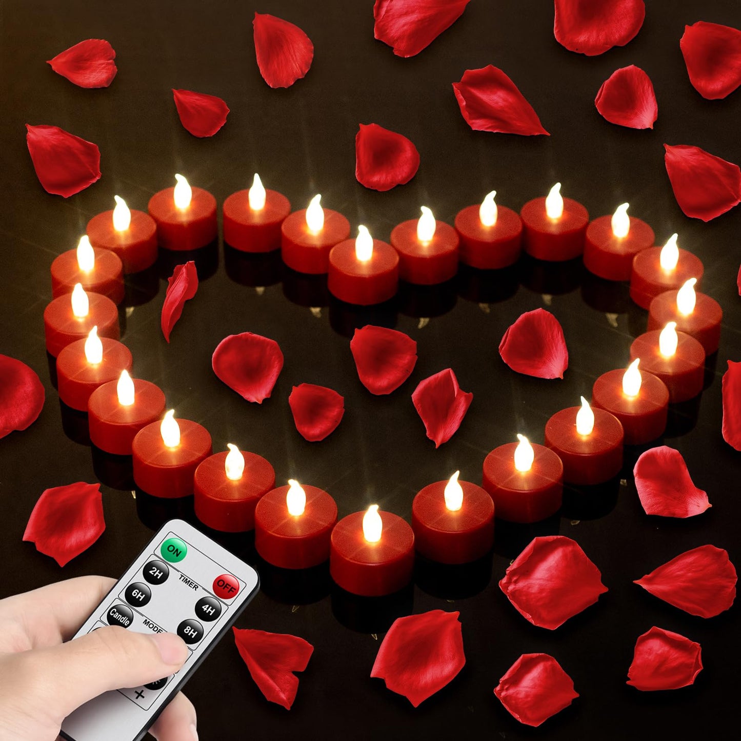 24 Pack Remote Control LED Tea Lights Battery Operated Flameless Candles 5Pcs Realistic and Bright Flickering Long Lasting 400 Hours Electric Candles for Christmas Home Party Wedding Decor (Red)