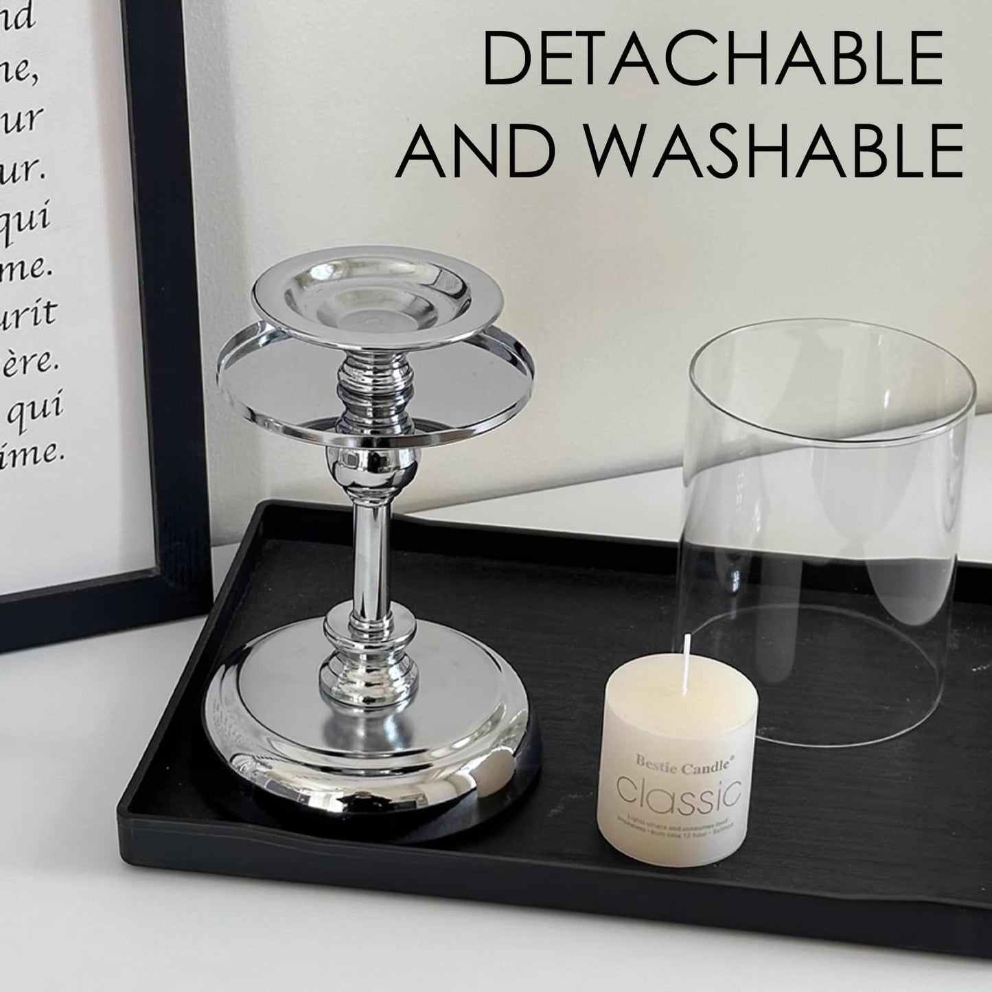 Modern Decorative Metal Candle Holder, Clear Glass Cylinder Candleholder, Open-End Candle Shade, Ideal for Table or Mantel Centerpiece, Wedding, Dining, Party Home Décor (Gold)