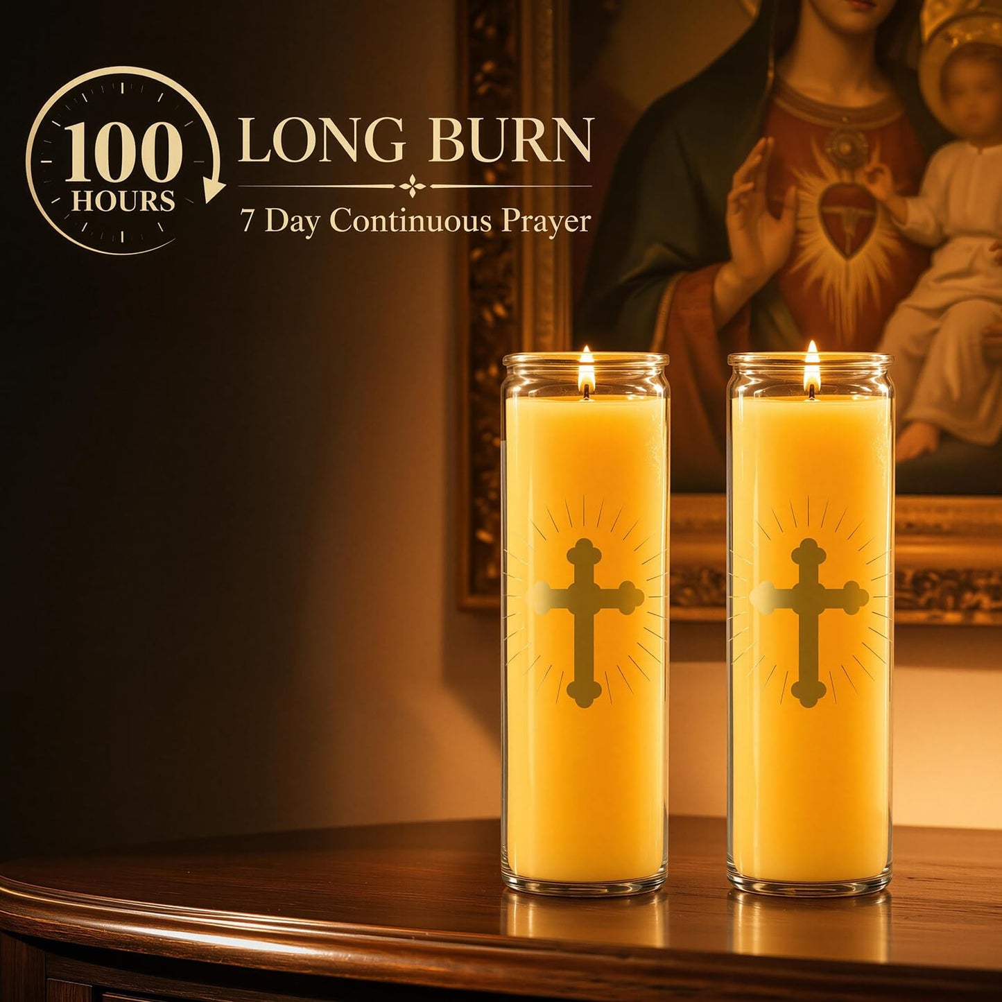 ARQRHTLY 6 Pcs Beeswax Prayer Candles 7 Day Devotional Candle in Glass 100 Hours Long Burn Time Religious Catholic Christian Spiritual Decor for Memorials Vigil Church Home Altar Bless Novena