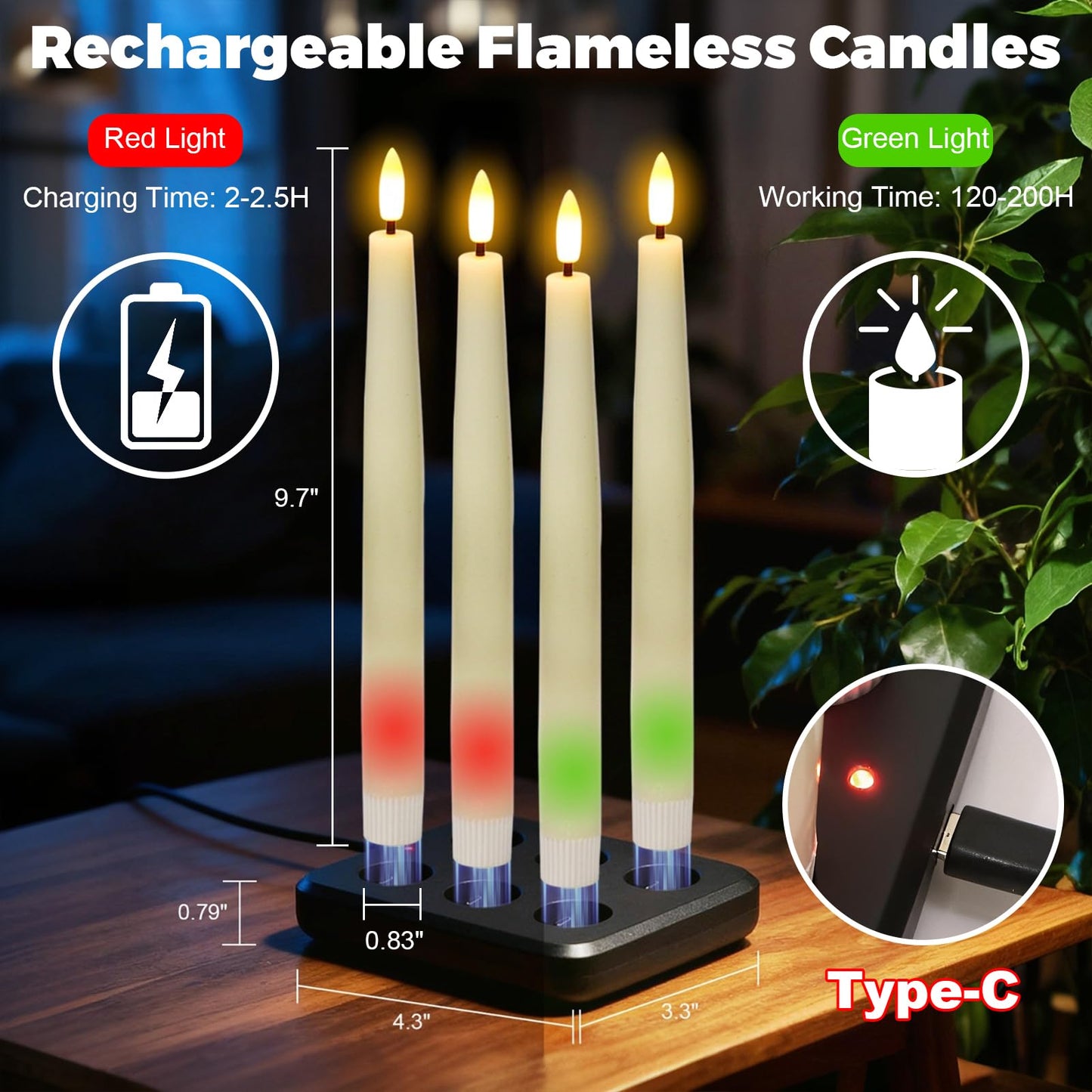 Wondise Rechargeable Flameless Taper Candles, Battery Operated Candles with Remote&Timer, Real Wax LED Candlesticks 3D Wick Flickering for Home Wedding Christmas Decor