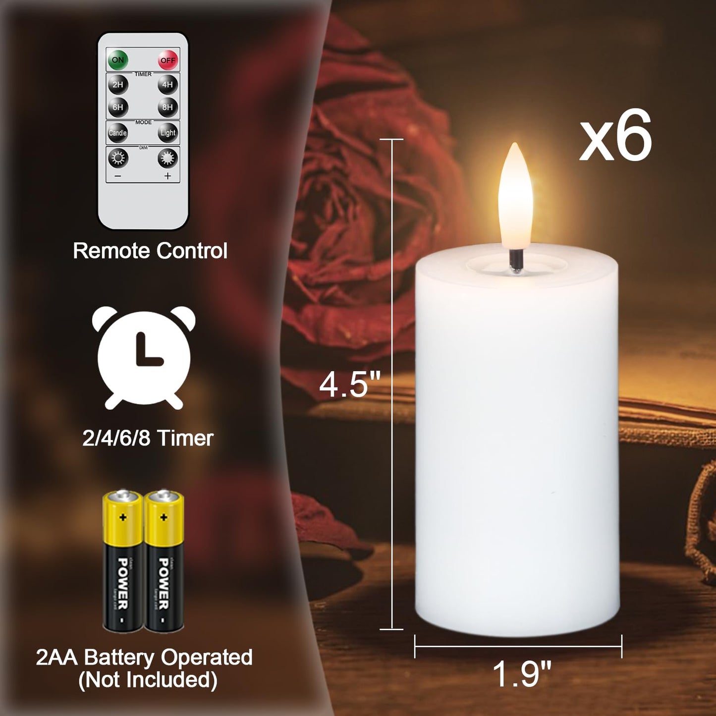 DRomance 4.5" Flameless LED Pillar Candles with 10-Key Remote and Timer 6 Pack Small White Real Wax Battery Operated Candles 3D Wick Flickering Warm Light Wedding Dinner Holiday Decor