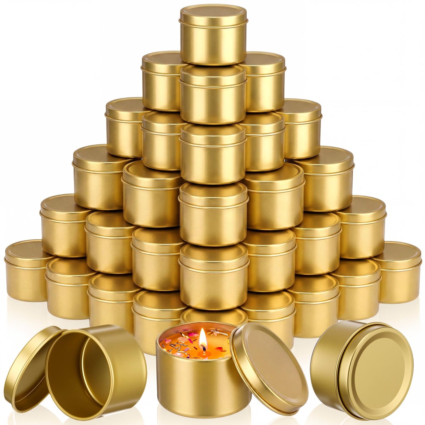 Suclain 100 Pack Gold Candle Jars for Making Candles Bulk, 3oz Mini Empty Candle Tins with Lids Heatproof Tinplate Metal Candles Containers for DIY Making, Arts & Crafts, Sample Storage, Party Gifts