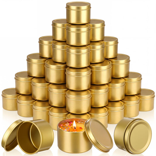 Suclain 100 Pack Gold Candle Jars for Making Candles Bulk, 3oz Mini Empty Candle Tins with Lids Heatproof Tinplate Metal Candles Containers for DIY Making, Arts & Crafts, Sample Storage, Party Gifts