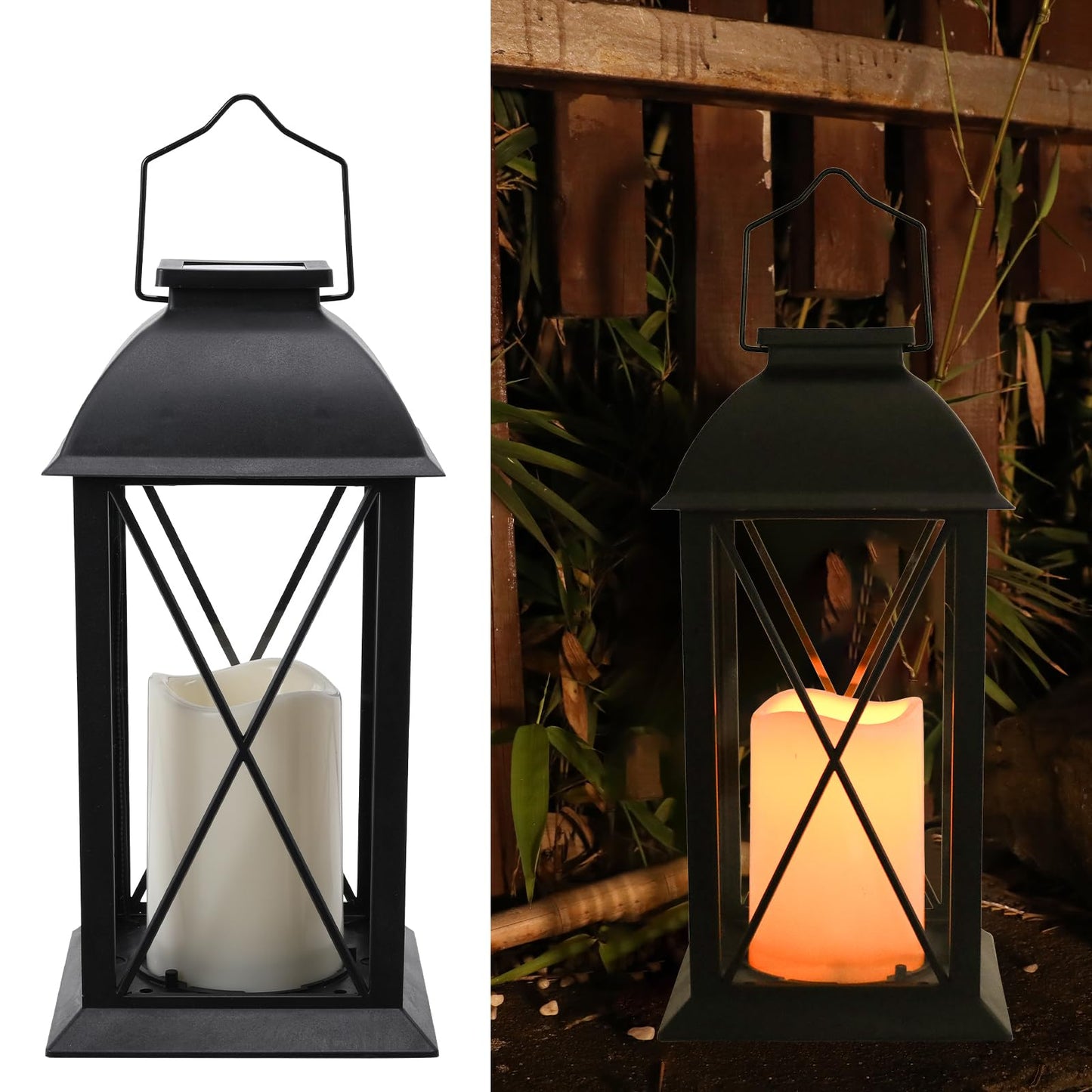 2 Pack Outdoor Solar Lantern 12" Battery Hanging Lanterns Waterproof Vintage Classics Flickering Flameless Candle Lanterns for Patio, Table, Party, Garden, Table, Kitchen