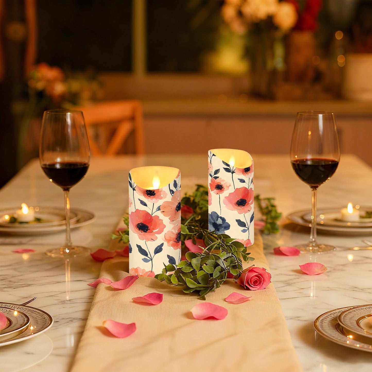 ALAZA Flower Pink White Red Black Flickering Flameless Candles Battery Operated with Remote Timer,Tea Light Candles LED Pillar Votive Set of 2 for Outdoor Indoor Decorations 3" x3.9"