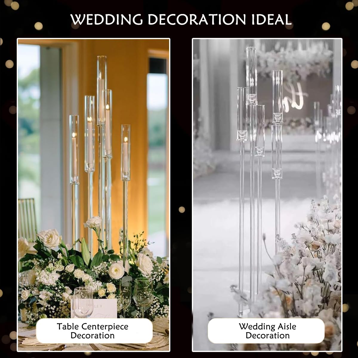Fullvaseer 4pcs 5 Arm Acrylic Candelabra,Clear Candle Holder for Wedding,45.7inch Tall Floor Candle Holders for Ceremony Birthday Party Home Decoration Fit 0.8 LED Candles