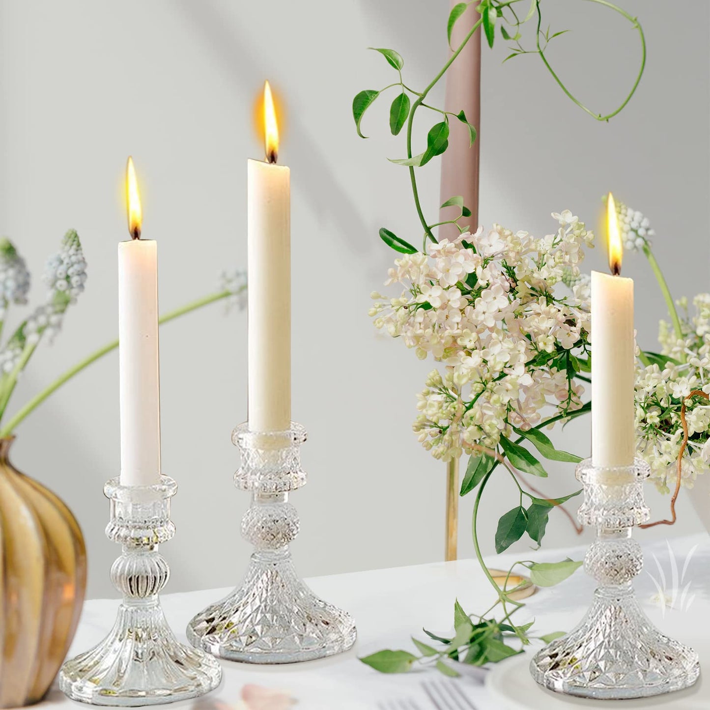 Clear Glass Candlestick Holders,8 pcs Set Include Taper Candle Holders and Stripe Candle Holders,Two Style for Formal Events, Wedding, Festival,Church, Party & Festival Decoration