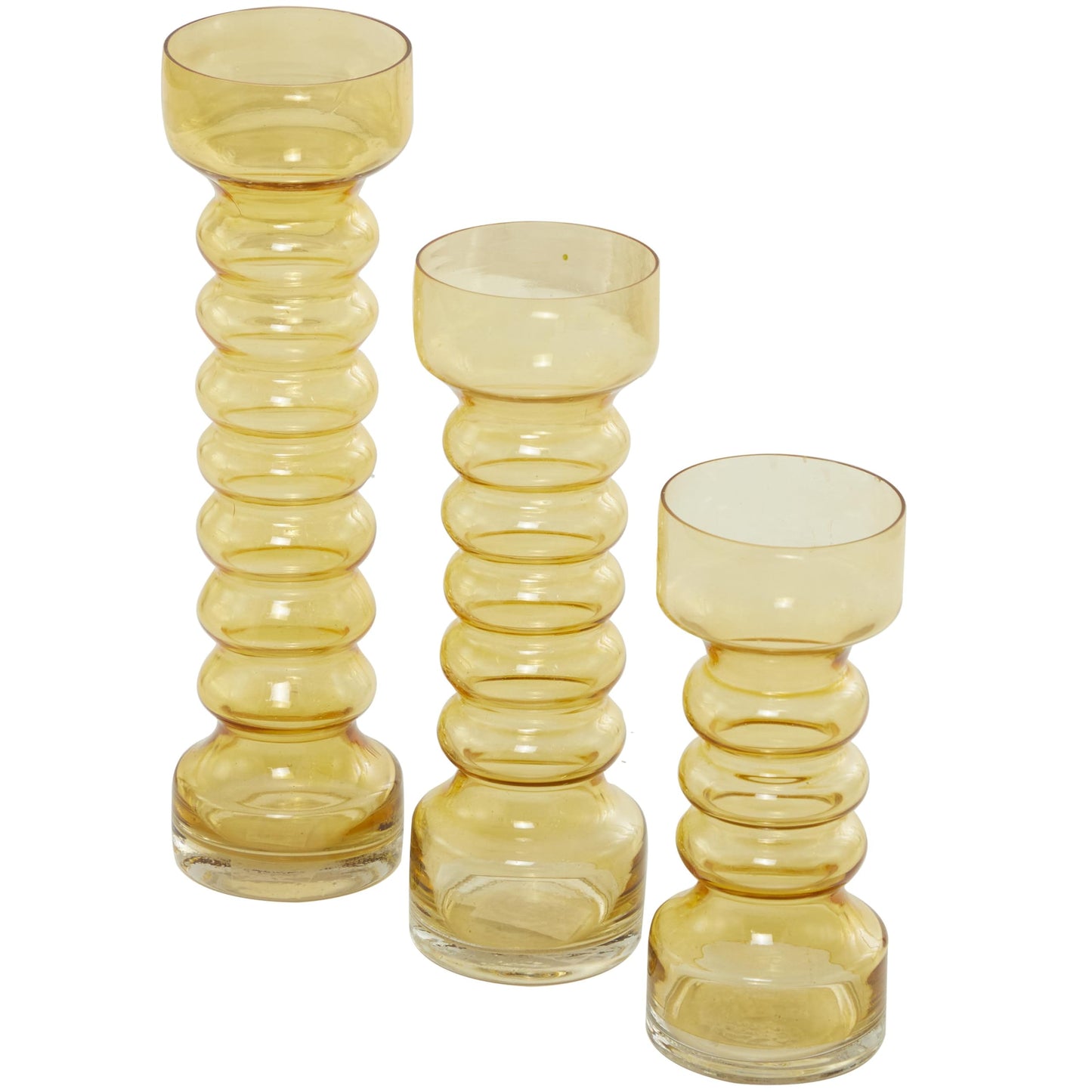 Deco 79 Glass Decorative Candle Holder Bubble Pillar Candle Stand, Set of 3 Candlestick Holder 13", 11", 8" H, Yellow