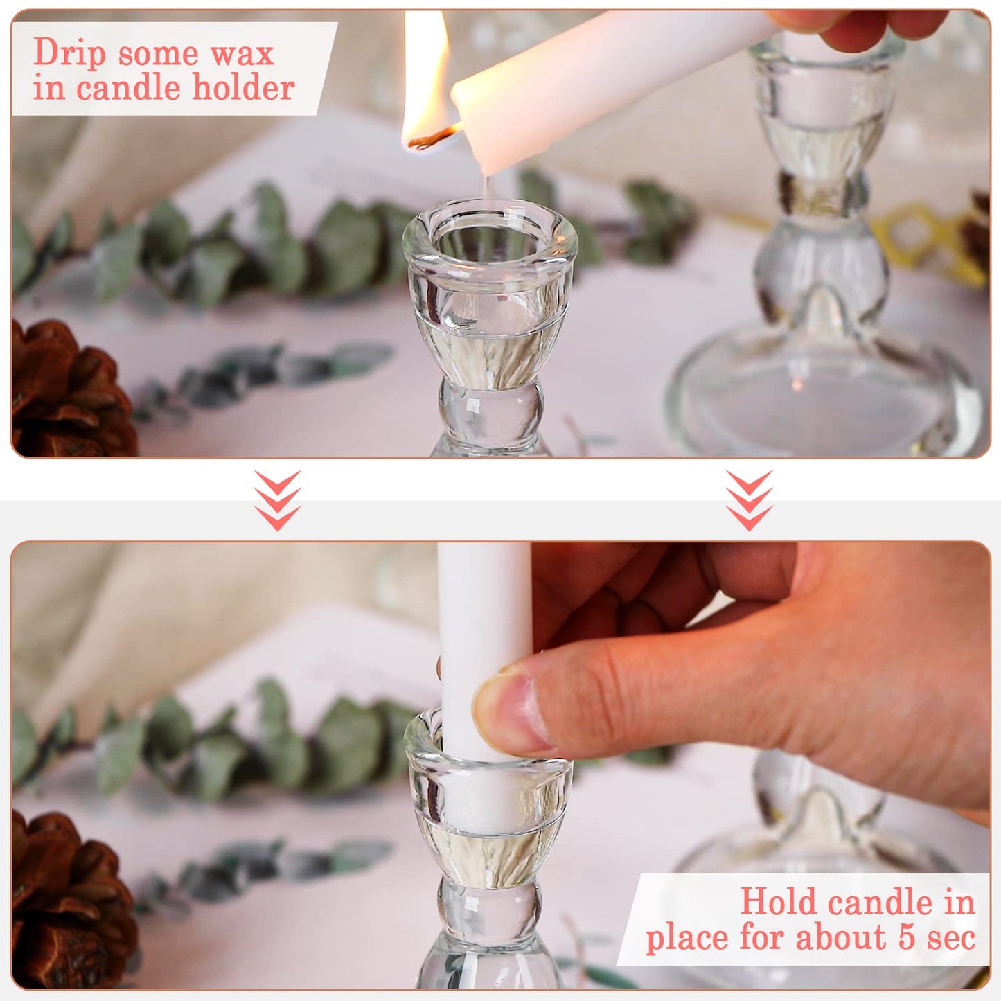 Lanttu 24 Pcs Candlestick Holders Bulk, 2.56 x 3.55in Clear Taper Candle Holders, Glass Candle Holders Set for Wedding Table, Party, Windowsill Decor
