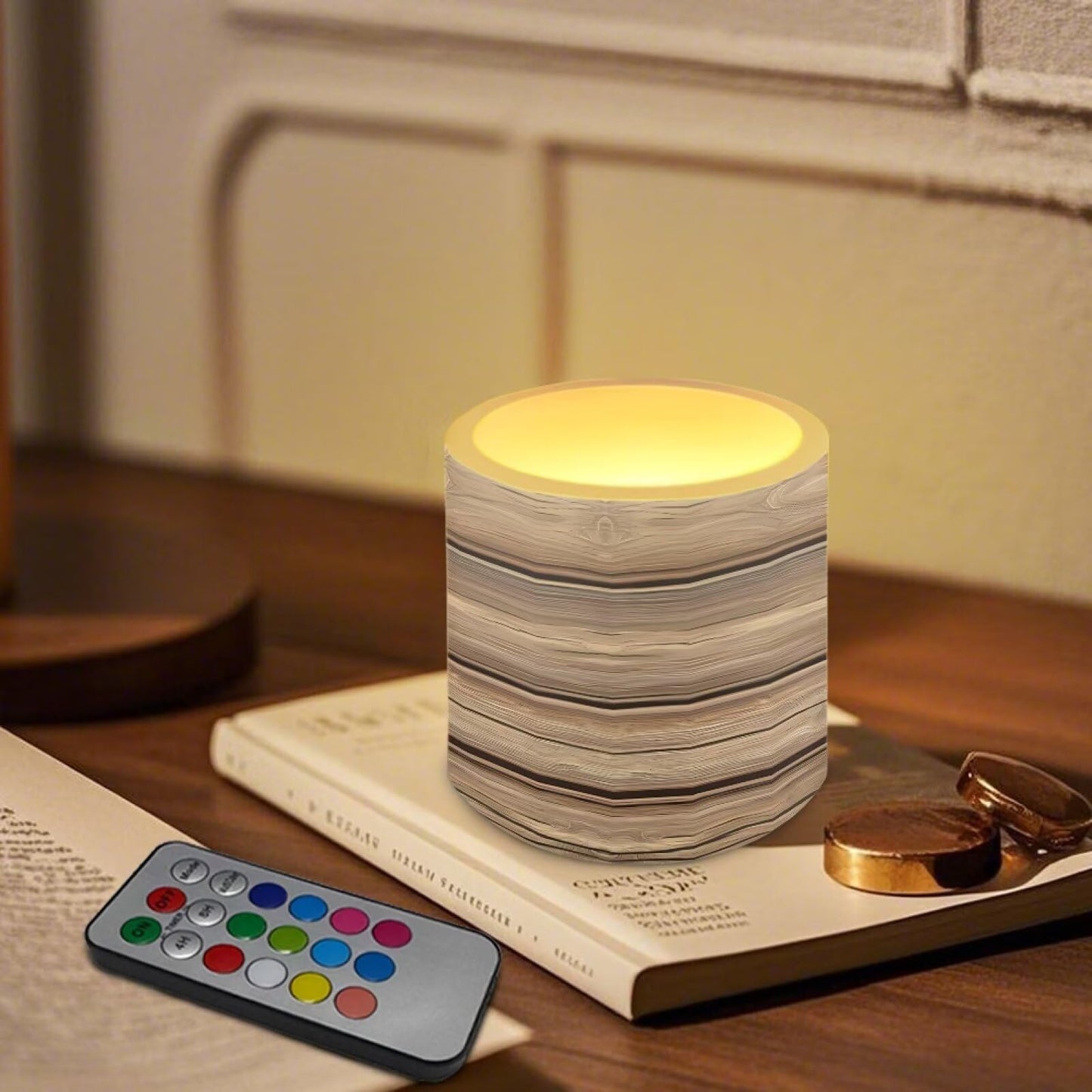 Cozeyat Bamboo Flameless Candles 4 Pack Battery Operated with Remote Control Timer LED Pillar Candles Waterproof for Indoor Outdoor