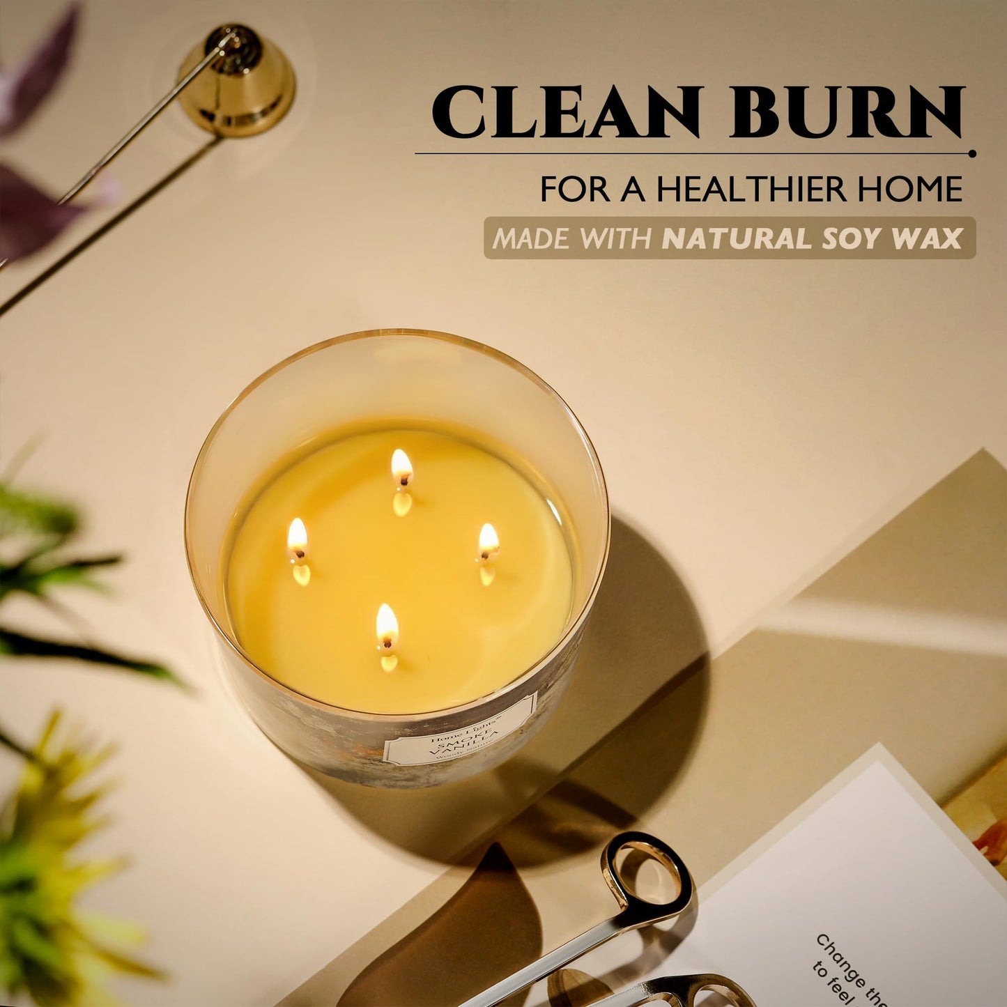 HomeLights Large jar Candle | 4-Wick Long-Lasting Scented Candles, 18oz Natural Soy Wax Candle for Home Scented, Industrial Chic Gifts for Women & Men, Smoke Vanilla