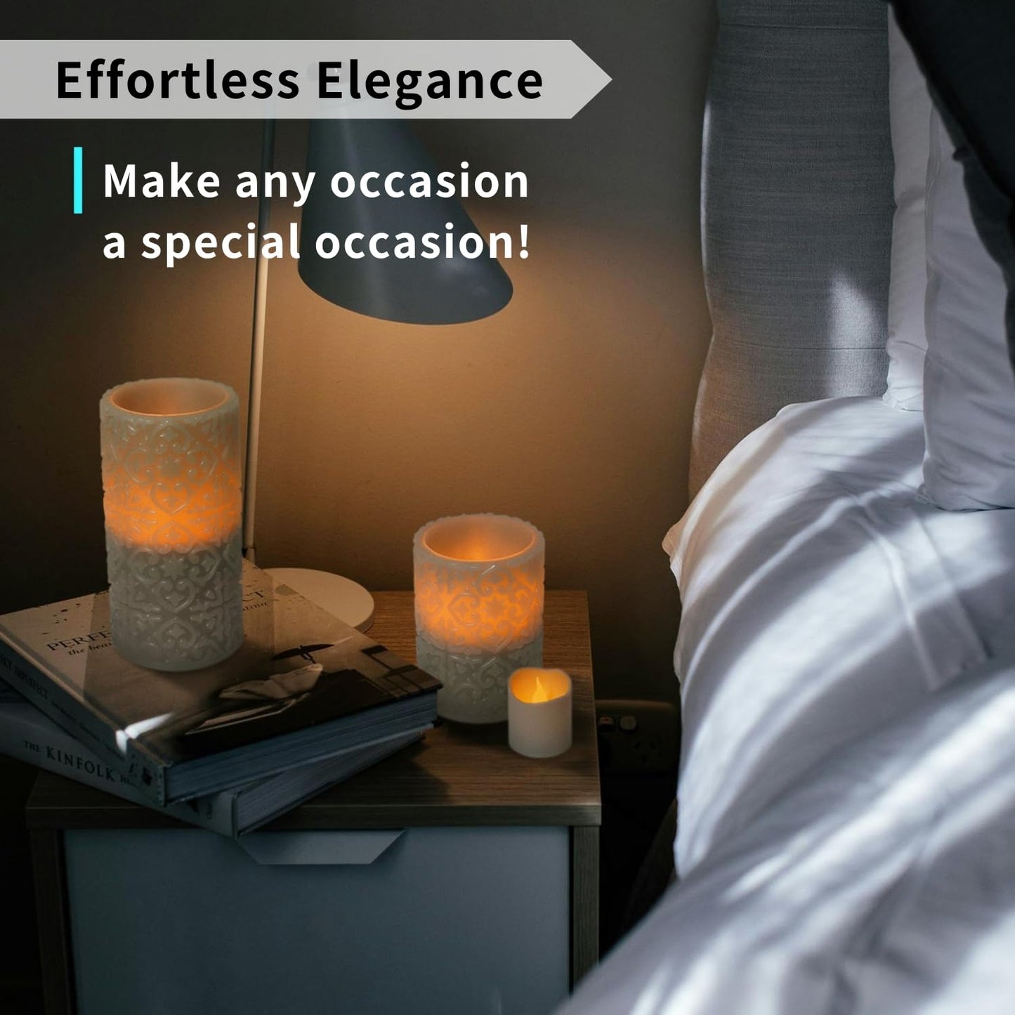 FURORA LIGHTING Grey Rome Flameless Candles - Real Wax, Adjustable Brightness, Remote & Timer - 4 Pillars (3x4, 3x6) and 4 Votives, 8-Pack, Battery Operated