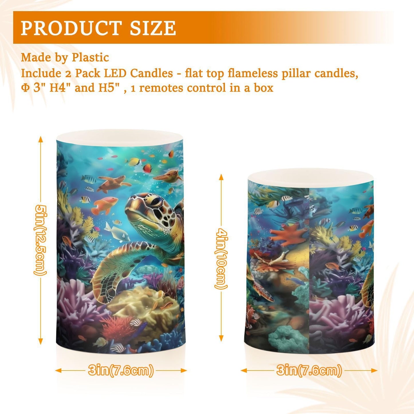 WEVIBOFU Sea Turtles Ocean Coral Reefs Fish Flickering Flameless Candles LED Battery Operated with Remote Timer Pillar Candles for Home Birthday Wedding Christmas Decor, Set of 2