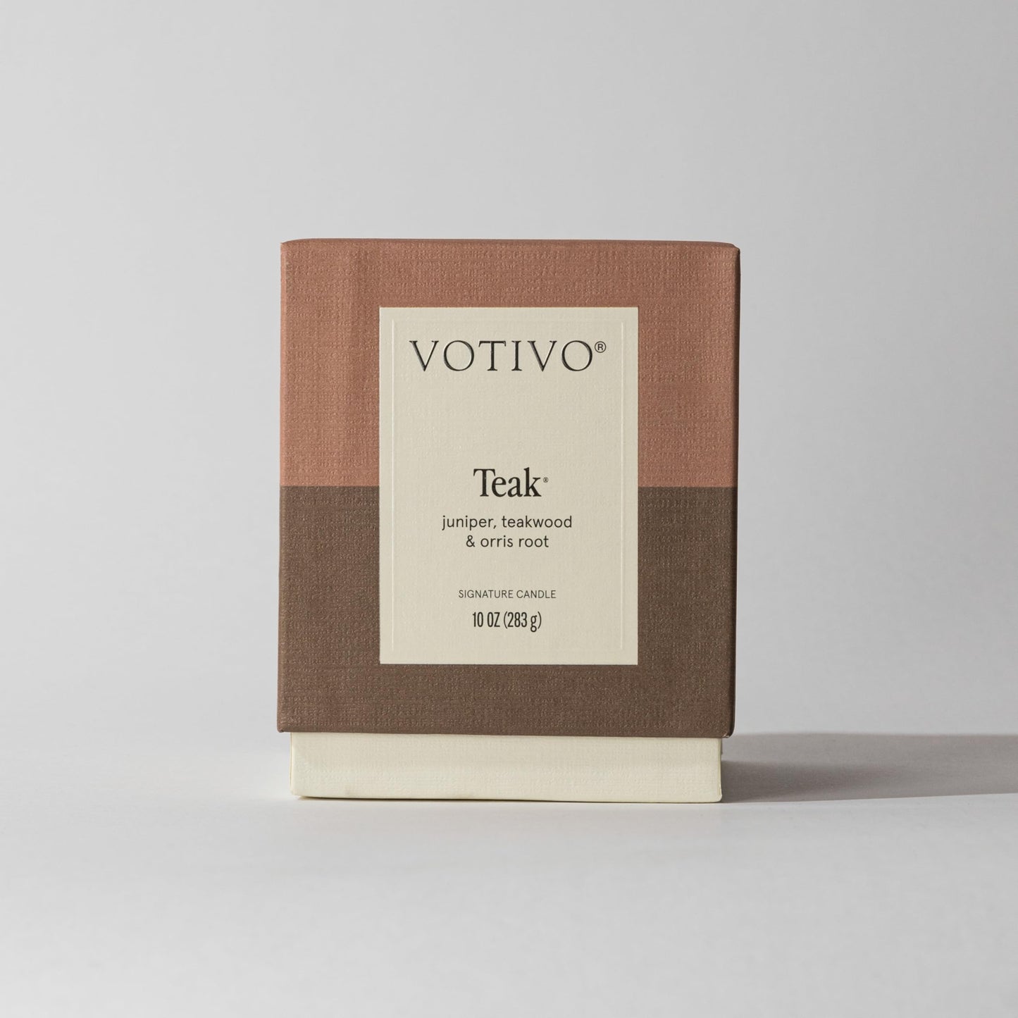 Votivo Teak 10 oz Signature Candle | Soy Wax Blend | Luxury Glass Jar & Box | Home Decor | Gifts | Highly Scented