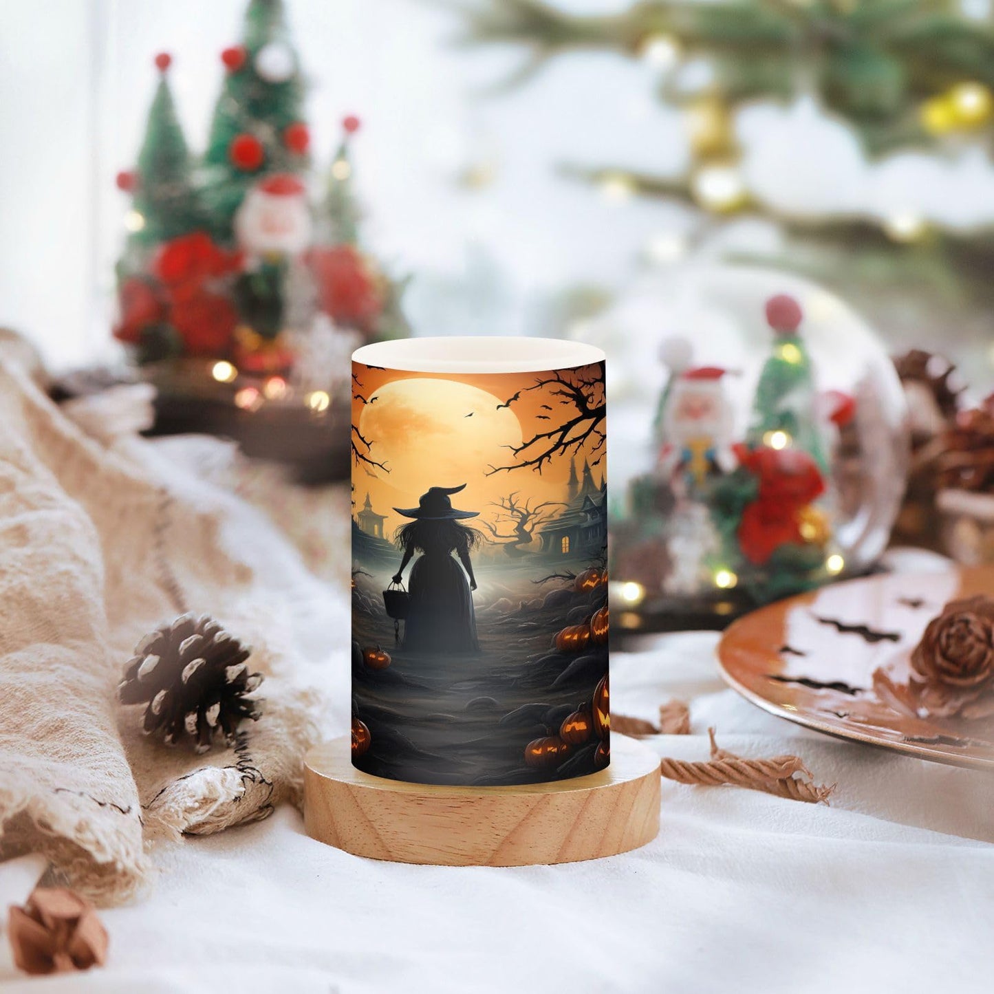 ALAZA Halloween Pumpkins Witch Flickering Flameless Candles Battery Operated with Remote Timer,Tea Light Candles LED Pillar Votive Candles Set of 2 for Outdoor Indoor Decorations
