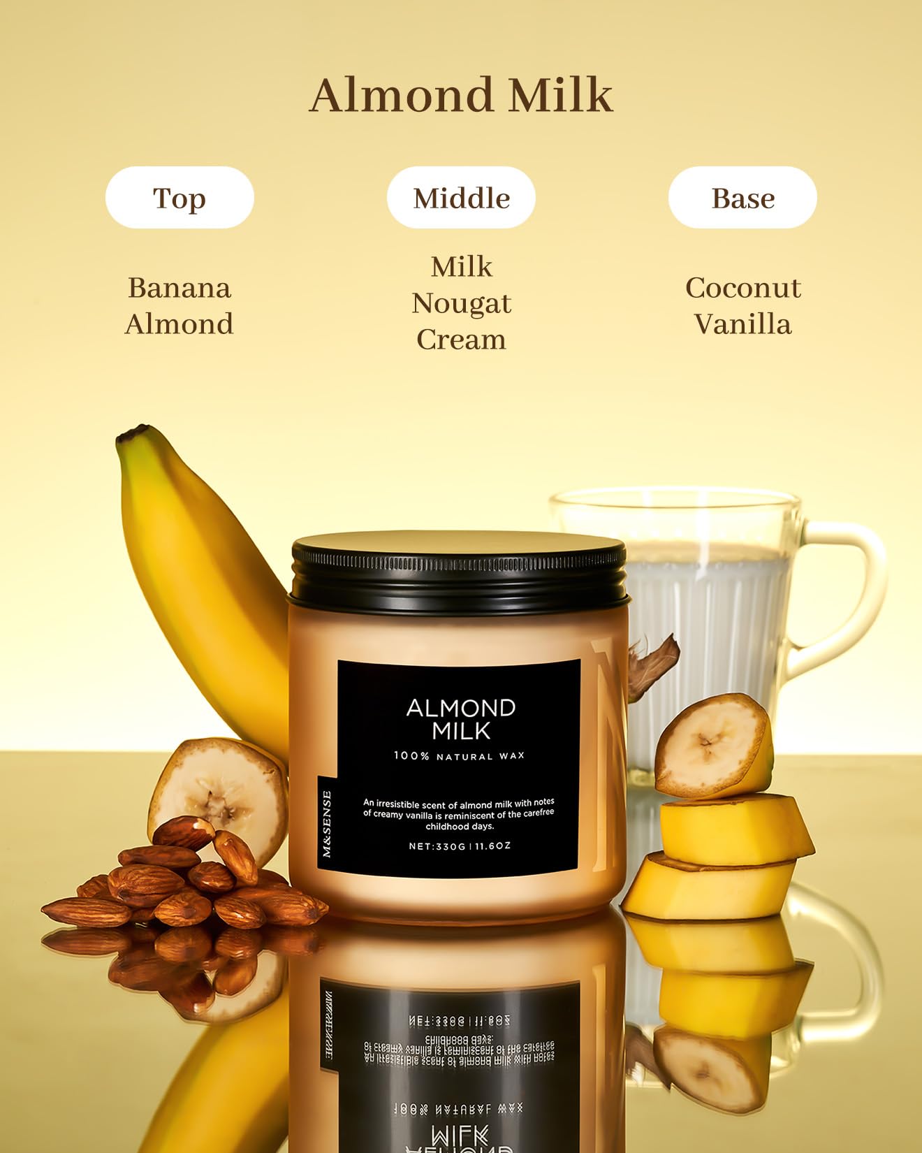 M&SENSE Creamy Vanilla Scented Candle, 11.6oz Clean Non Toxic Home Sweet Scent 70 Hours Burn Time Fragrance Candle for Home Decor 2 Wick Natural Soy Wax