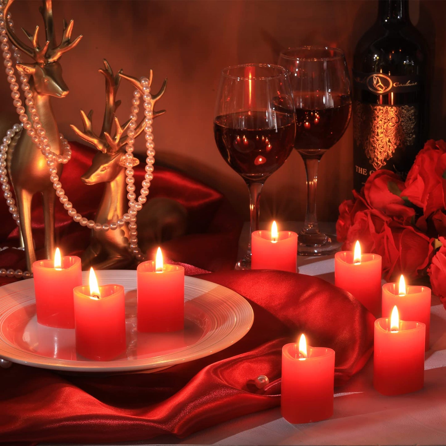 Honoson 6 Pcs 2'' x 1.65'' Red Heart Shaped Tea Lights: Long Lasting, Odorless, Modern, Solid Heart Candle for Valentine's Day, Wedding, Romance