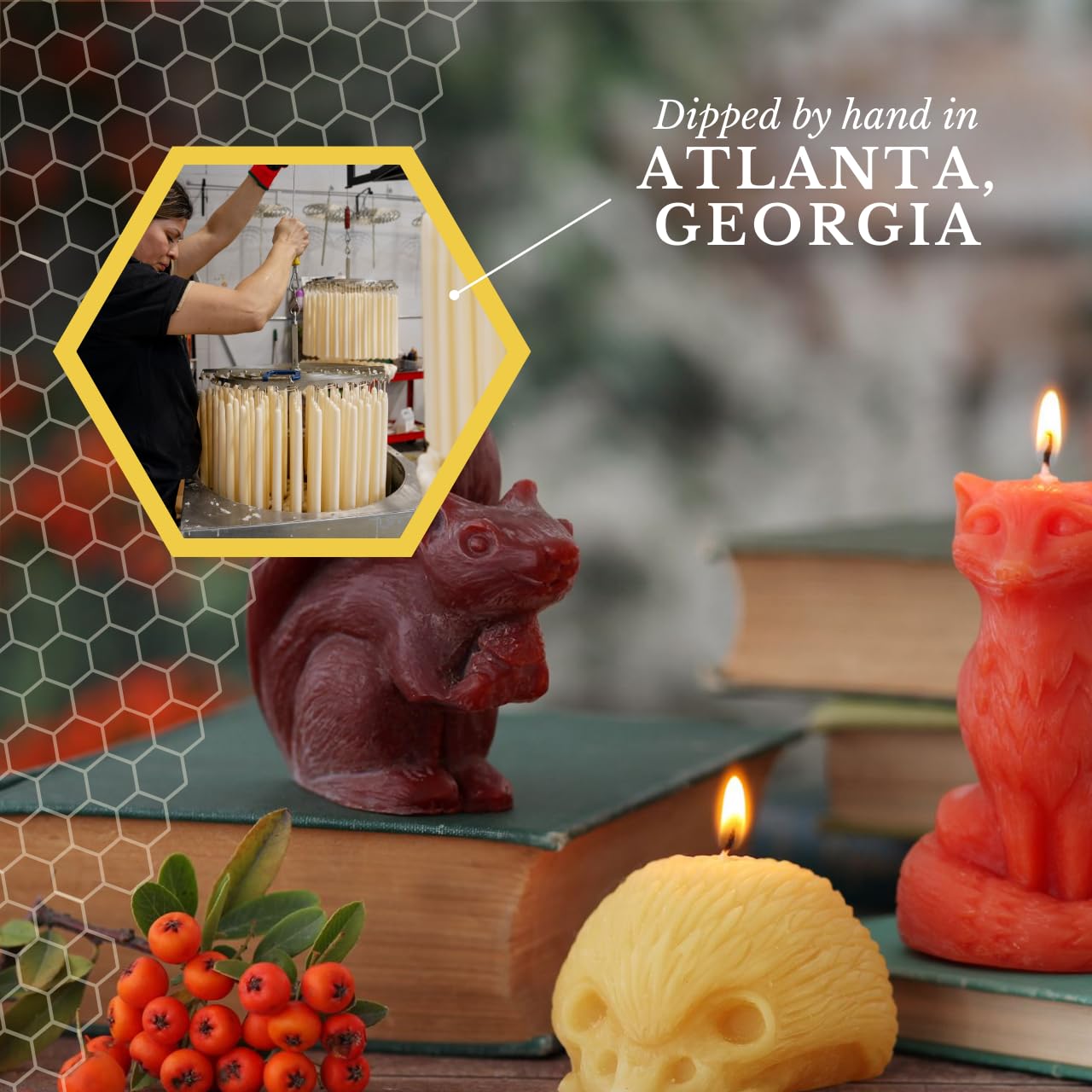 Big Dipper Wax Works Beeswax Squirrel Candle – Handcrafted 100% Pure Beeswax, Chestnut Brown Woodland Décor, Unscented, 24-Hour Clean Burn, Eco-Friendly Fall Animal Gift, 4" x 3.25"