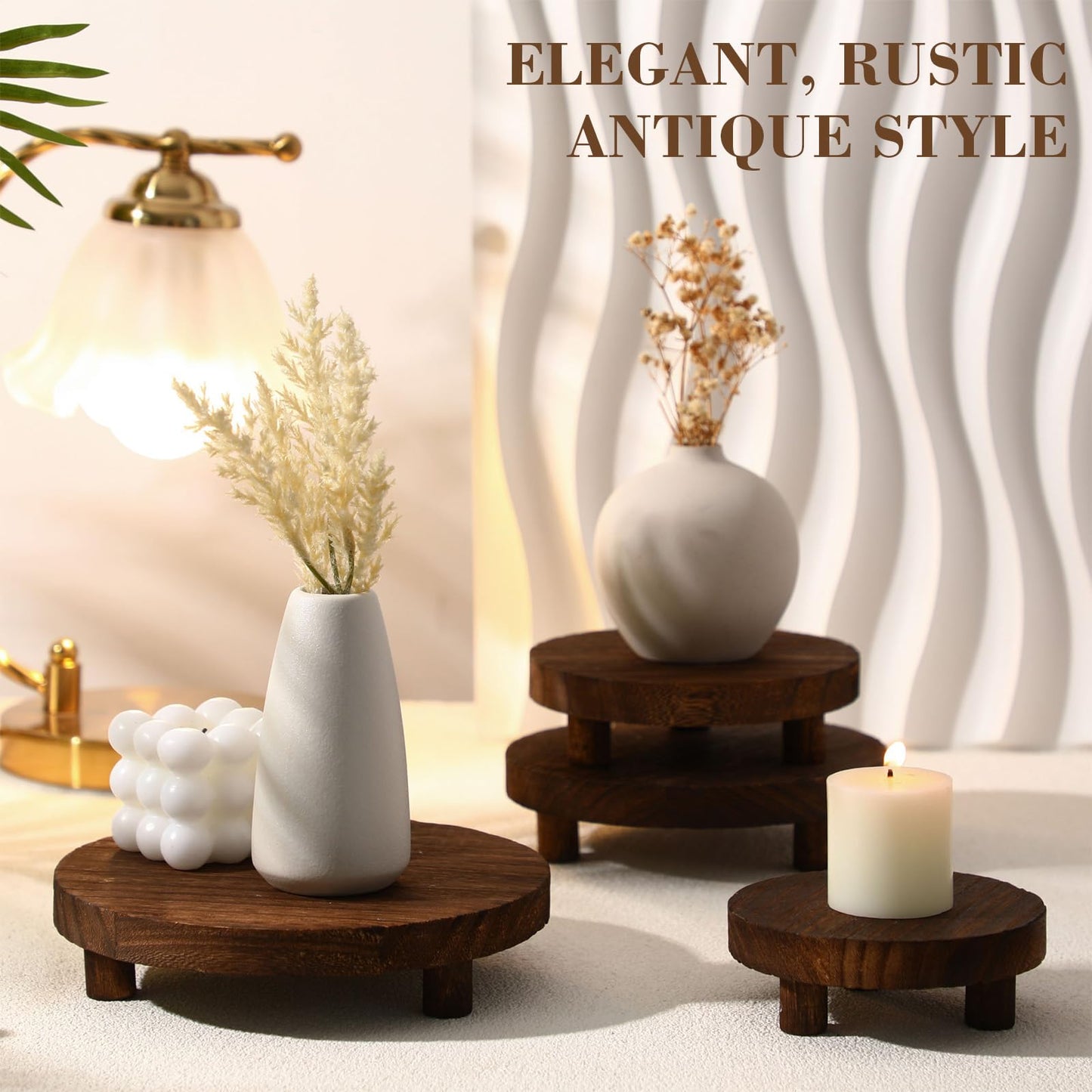 Geetery 4 Pcs Wooden Risers for Display Wood Pedestal Stand Mini Tray Stand Round Wooden Pedestal Holder Rustic Riser for Decor Tiered Tray Decor Home Kitchen, 5/6/7/8 Inch(Brown)