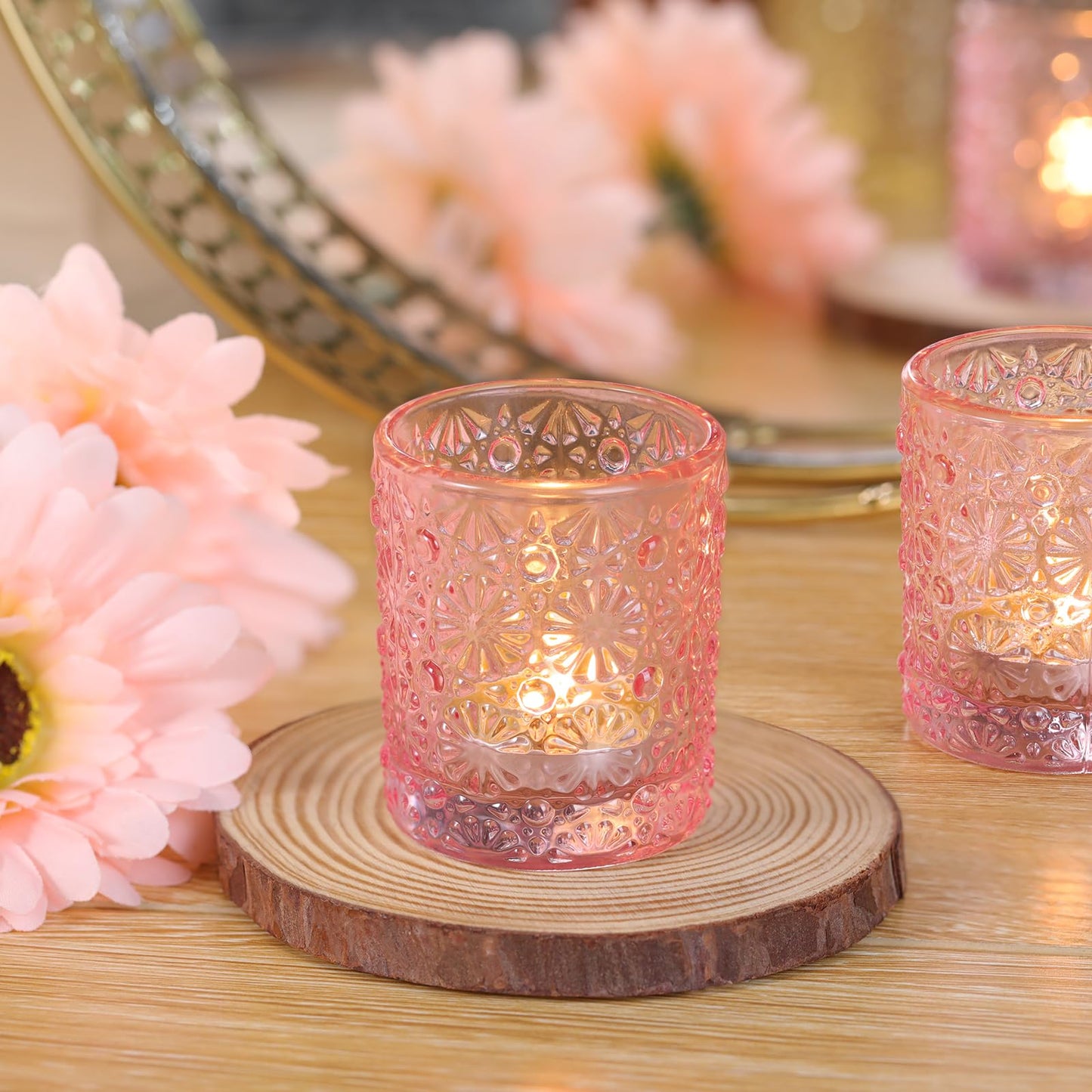 Lanttu 36 Pack Pink Votive Candle Holder, Flower Tea Lights Candles Holders for Wedding Table Centerpieces, Birthday Parties, Anniversary, Pink Bridal Shower and Holiday Decorations
