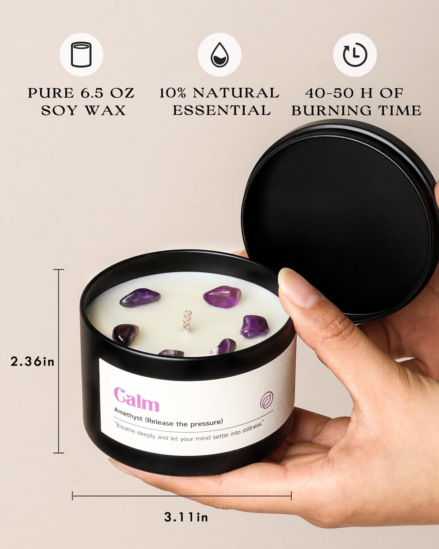 AOOVOO Crystal Soothing Candles Set for Women - 4 Pack 26 oz Soy Wax Candle for Home Scented, 200 Hour Long Lasting Candle, Calm Amethyst/Serenity Clear Quartz/Harmony Rose Quartz/Balance Lapis Lazuli