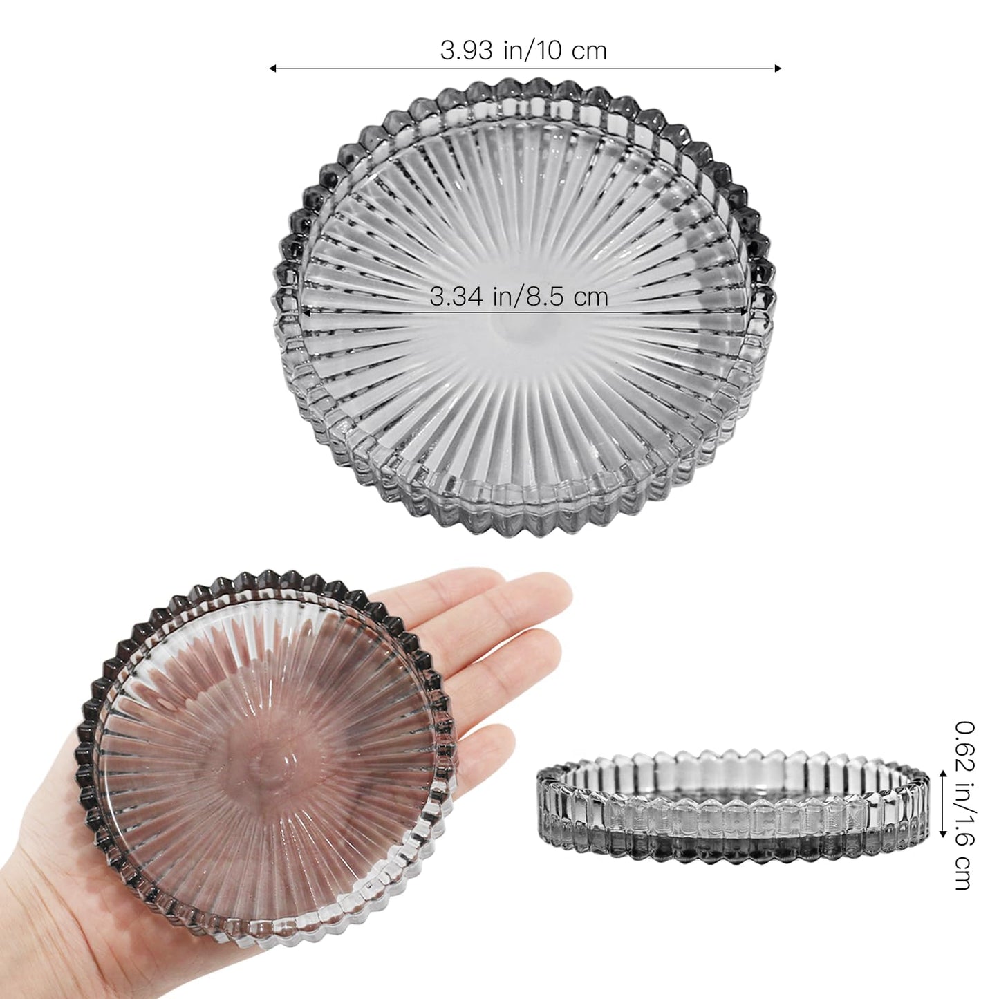 CHOCSTAY Glass Pillar Candle Holder, 4" Gray Candle Plates Set of 3, Glass Candle Holders for Wedding, Party, Holiday, Home Decor, Table Centerpiece