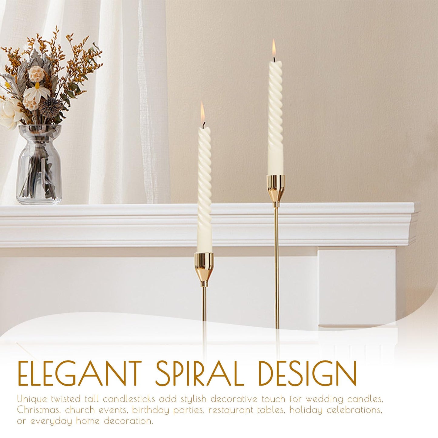 Tipgute 10 Pack Ivory Spiral Taper Candles 3/4×10 Inch – Dripless Smokeless Unscented Long Twisted Tapered Candle Sticks for Wedding Dinner Home Decor Advent Christmas – Cream Candlesticks