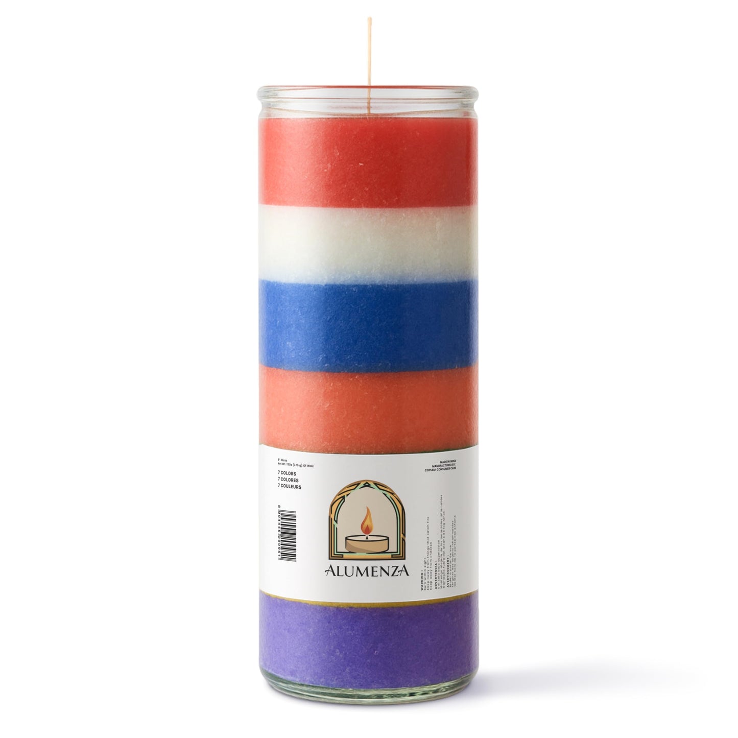 Alumenza 7 Day Candle in Glass Jar – Clean Burning Unscented – Large & Tall Devotional Prayer Pillar Candles for Home, Memorial, Rituals, Spells, Baptisms, Long Lasting (7 Color, Pack of 6)