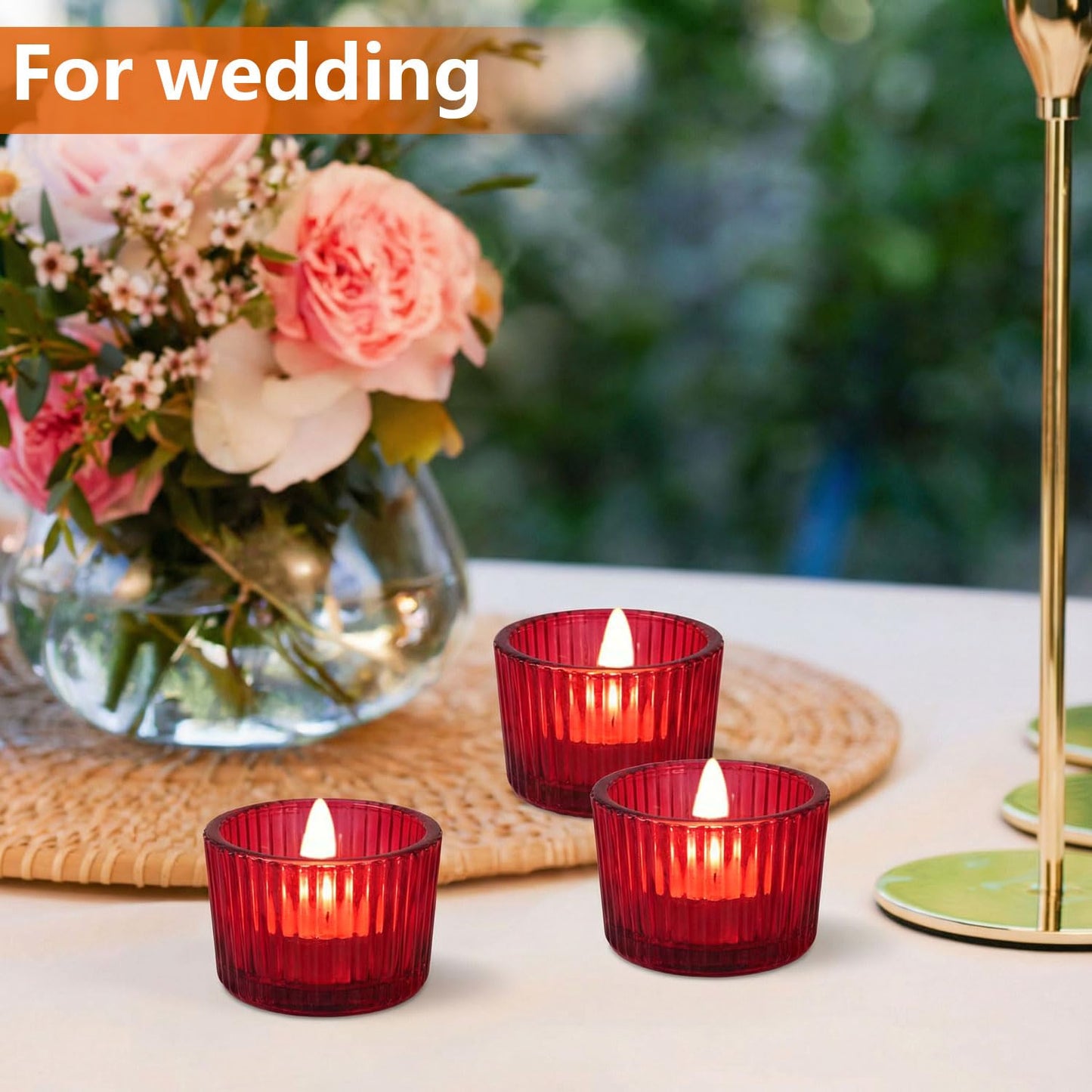 JOYIT Red Votive Candle Holders Bulk Set of 12, Tealight Candle Holder for Wedding Table Centerpiece, Glass Small Candle Holders for Birthday Party, Valentine's Day, Home Decor (2''X 1.4'')