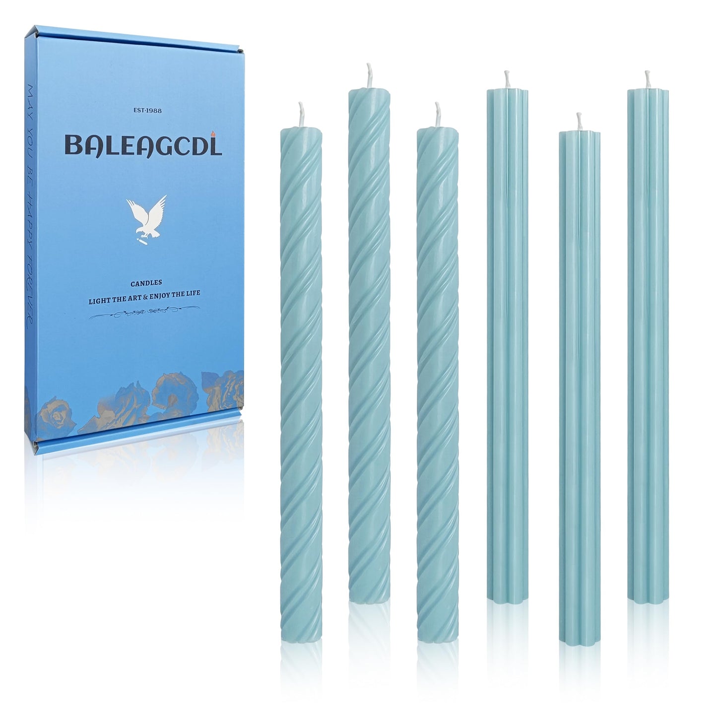 Dripless Blue Spiral Taper Candles Smokeless Long Lasting Burn10 Inch Roman Column Candlesticks for Home Décor Dinner Parties Romantic Evenings
