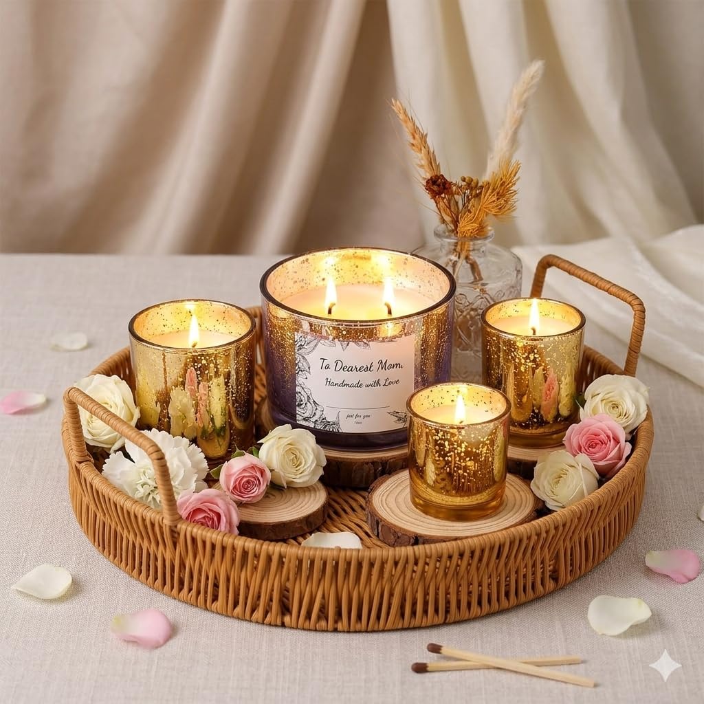 Simeitol 16 OZ Gold Candle Jars for Making Candles 6 Pcs, Glass Candle Jar with Airtight Bamboo Lids - Empty Candle Jars Bulk with Sticky Warning Labels - for Home, Wedding, Christmas Decoration