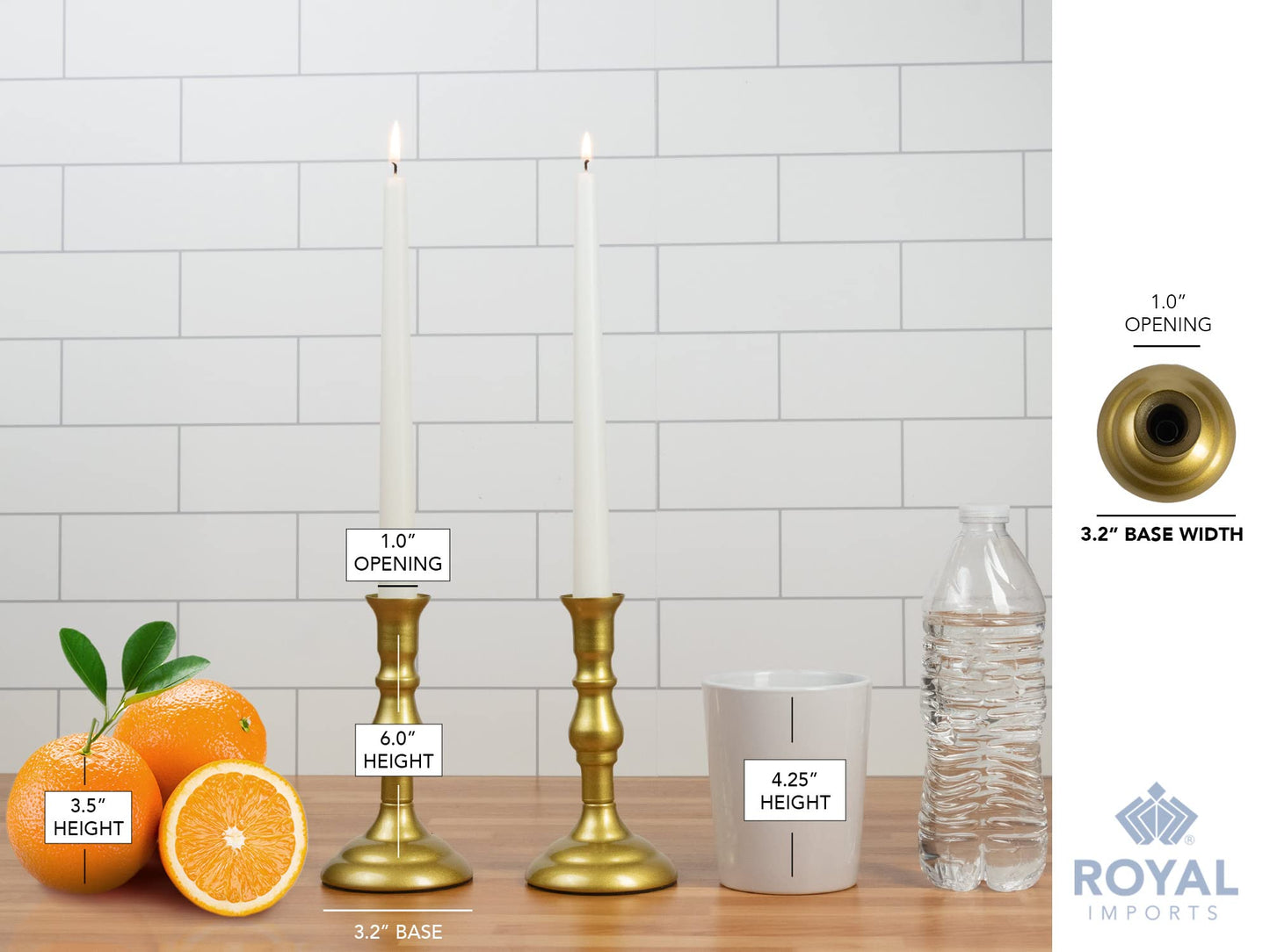 Royal Imports Gold Taper Candle Holder, Modern Metal Tapered Candlestick Holders, Centerpiece Decoration for Home or Wedding, 2 Pc Set, 6"