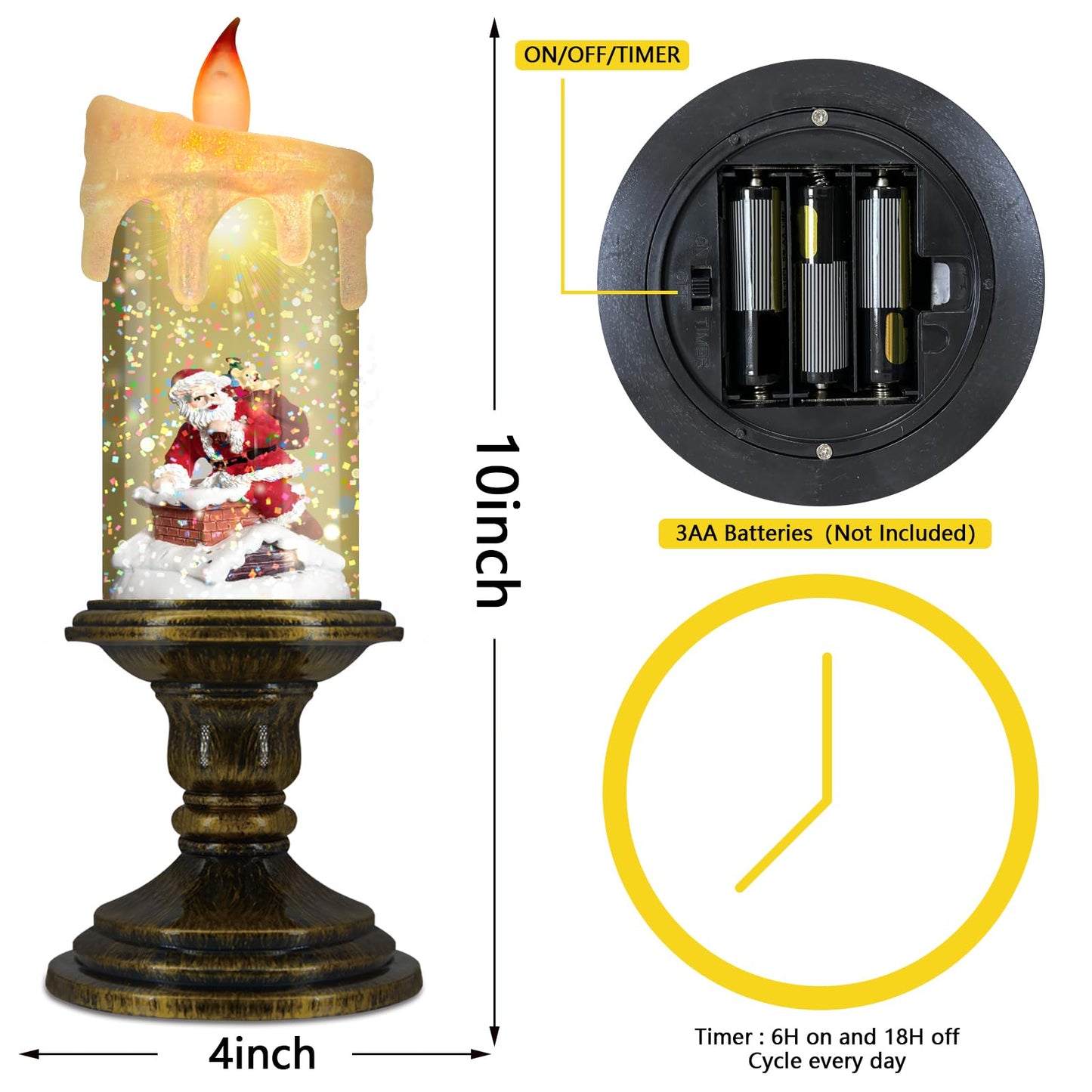 AOMIL Christmas Flameless Candles, Flickering LED Candles with Timer, Snow Globe Candle Lights for Christmas Decorations