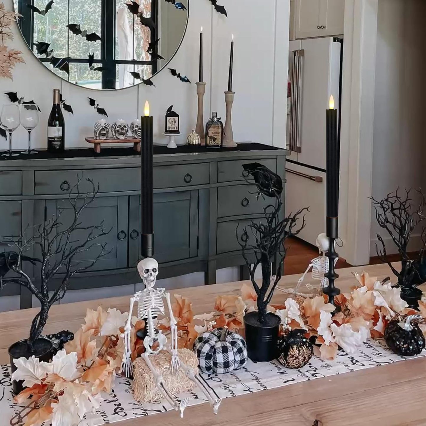 GenSwin Black Flameless Taper Candles with Remote, Halloween Flameless Candles Battery Operated, LED Halloween Candlesticks with 3D Wick for Home Decor(Set of 3, 0.78” x 9.6”)