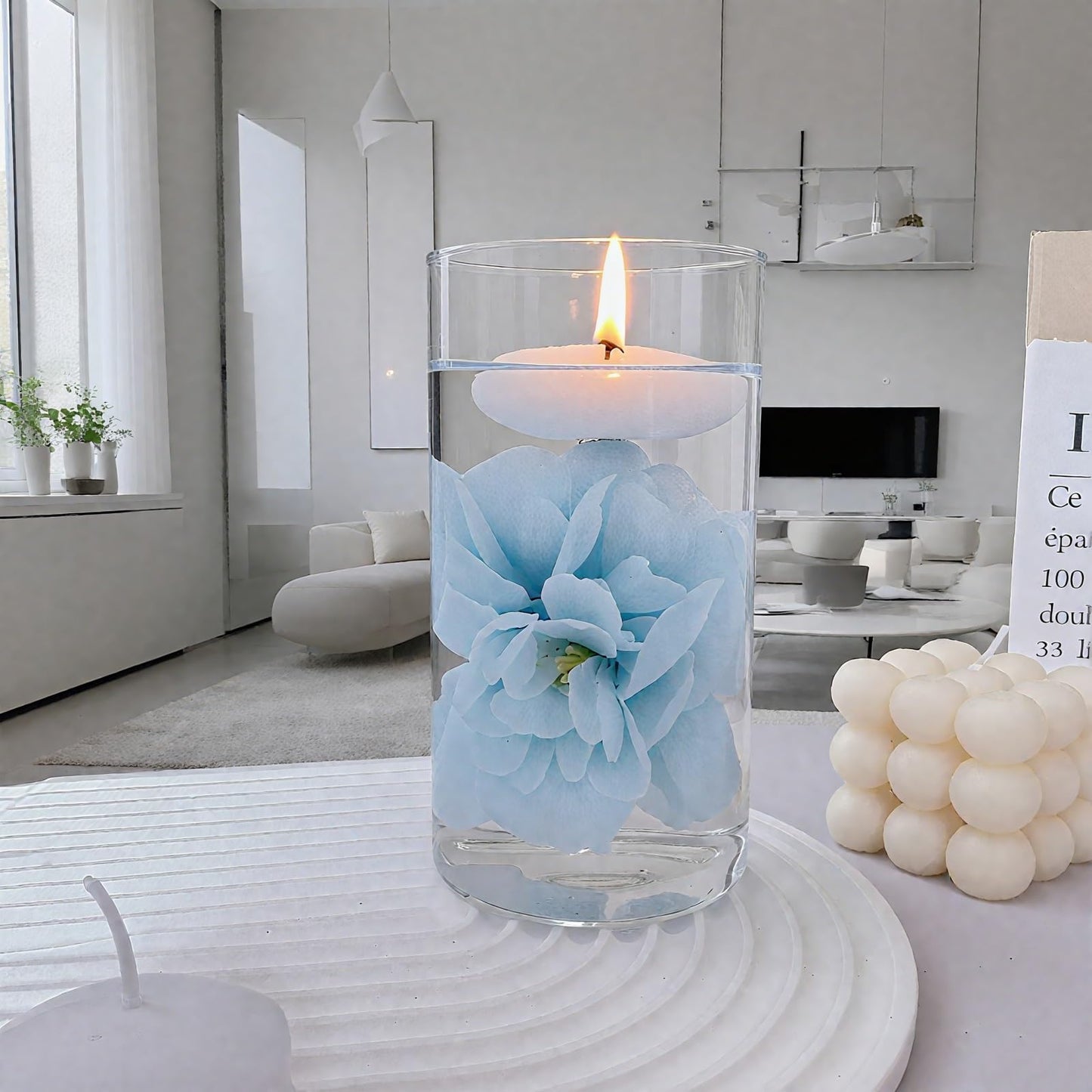 ZJGXH 24 Pcs Floating Candles for Centerpieces and Floating Flowers Vase Fillers for Centerpieces Artificial Blue Flowers for Wedding Party Home Table Decoration