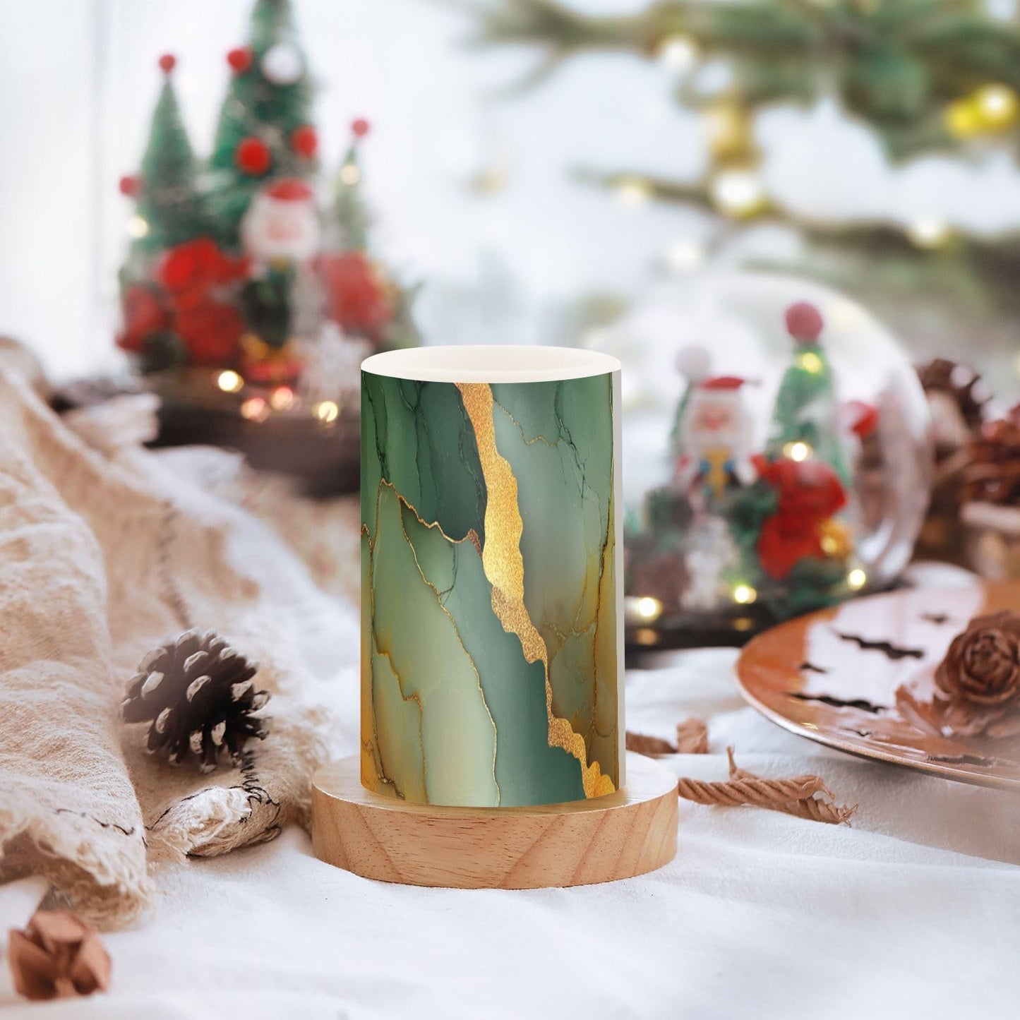 Zathe Flameless Flickering Candles Remote Led Pillar Candles for Decorations Marble Green Orange