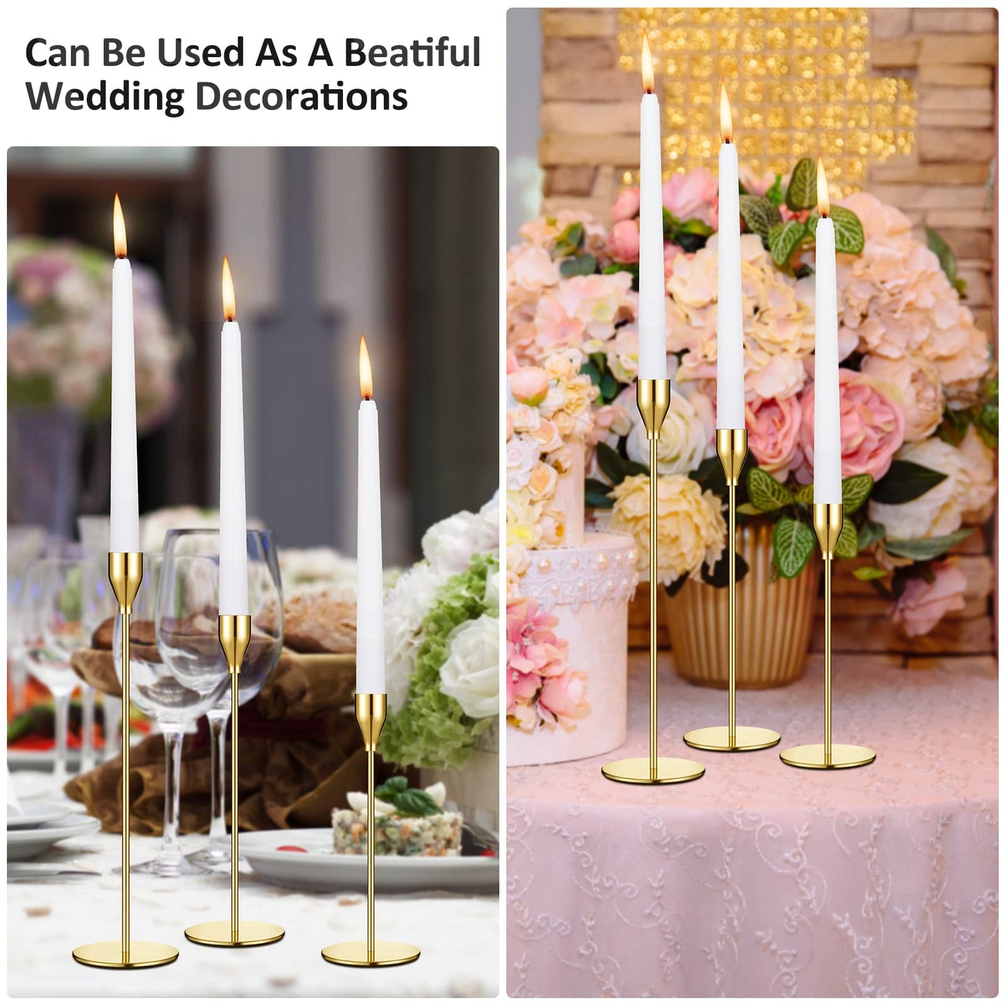 Set of 18 Tall Candlestick Holders Thin Metal Taper Candle Holders for Table Centerpiece Modern Decorative Pillar Candle Sticks Stand for Home Wedding Christmas Decoration(Gold)