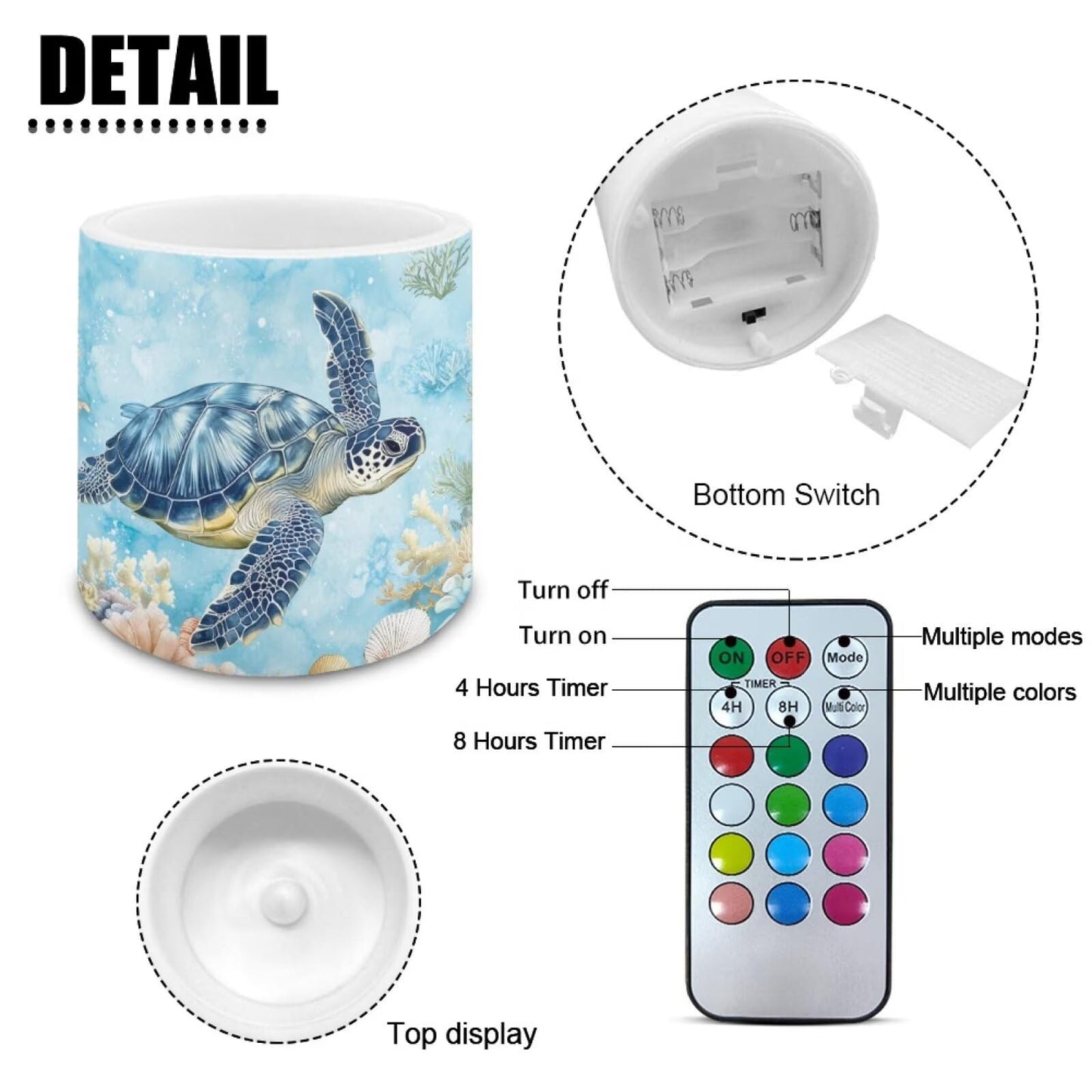 Merkmak Set of 4 Flameless Candles Sea Turtle Battery Operated LED Candles with Timer Remote Control Tea Lights for Home Decorations