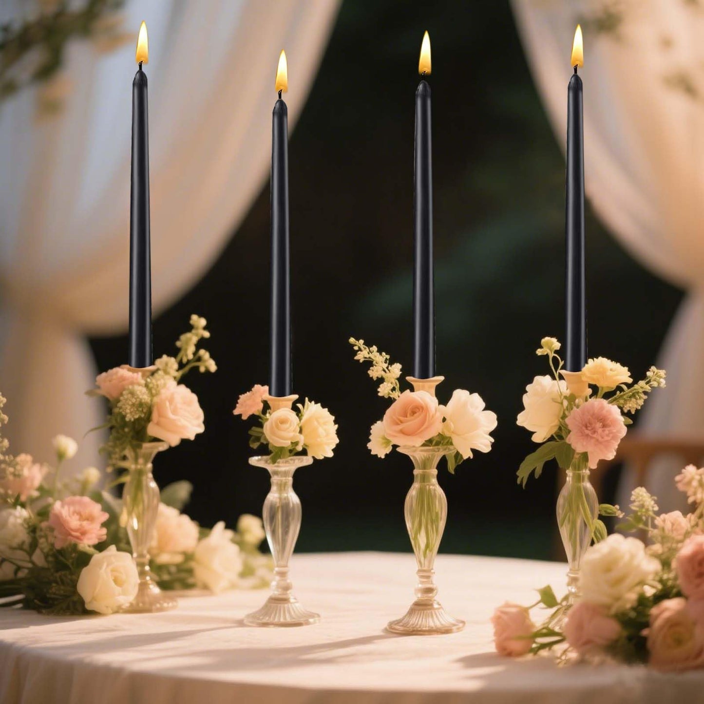 10 inch Black Taper Candles Set of 4 Tapered Candle, Tall Candlesticks,Dripless and Smokeless,Home Dinner Candl, Party, Wedding, Halloween, Christmas(9.9 inch, Black)