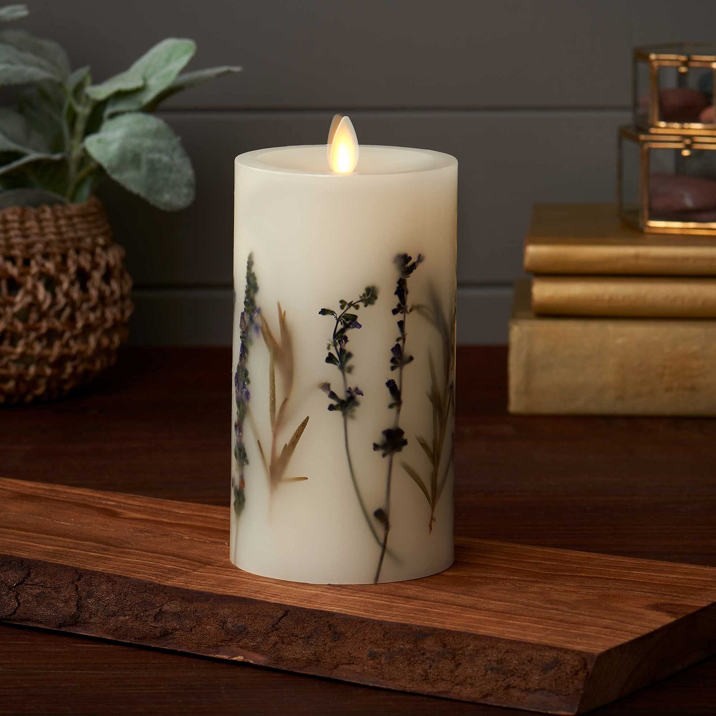 Luminara Realistic Artificial Moving Flame Pillar Candle with Lavender & Rosemary Inclusion - Moving Flame LED Battery Operated Lights - Remote Ready - Remote Sold Separately - 3.25" x 6.5"