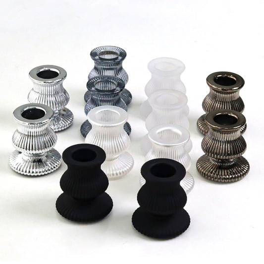 WDHODEC Black White Candlestick Holders 12PCS Glass Taper Candle Holders for Table Centerpiece Colorful Candle Sticks for Wedding, Party and Festival Decoration
