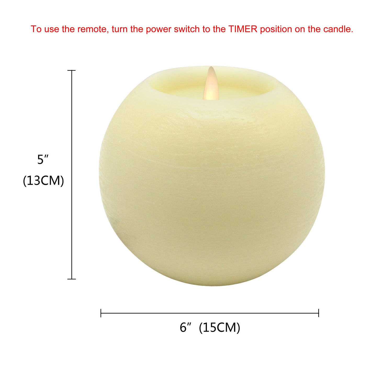 CVHOMEDECO. Moon Sphere Wax LED Dancing Flame Candle Ball Battery Operated Wax LED Flameless Candle with Timer and Remote Control, Dia. 6 X H 5 Inch, Cream