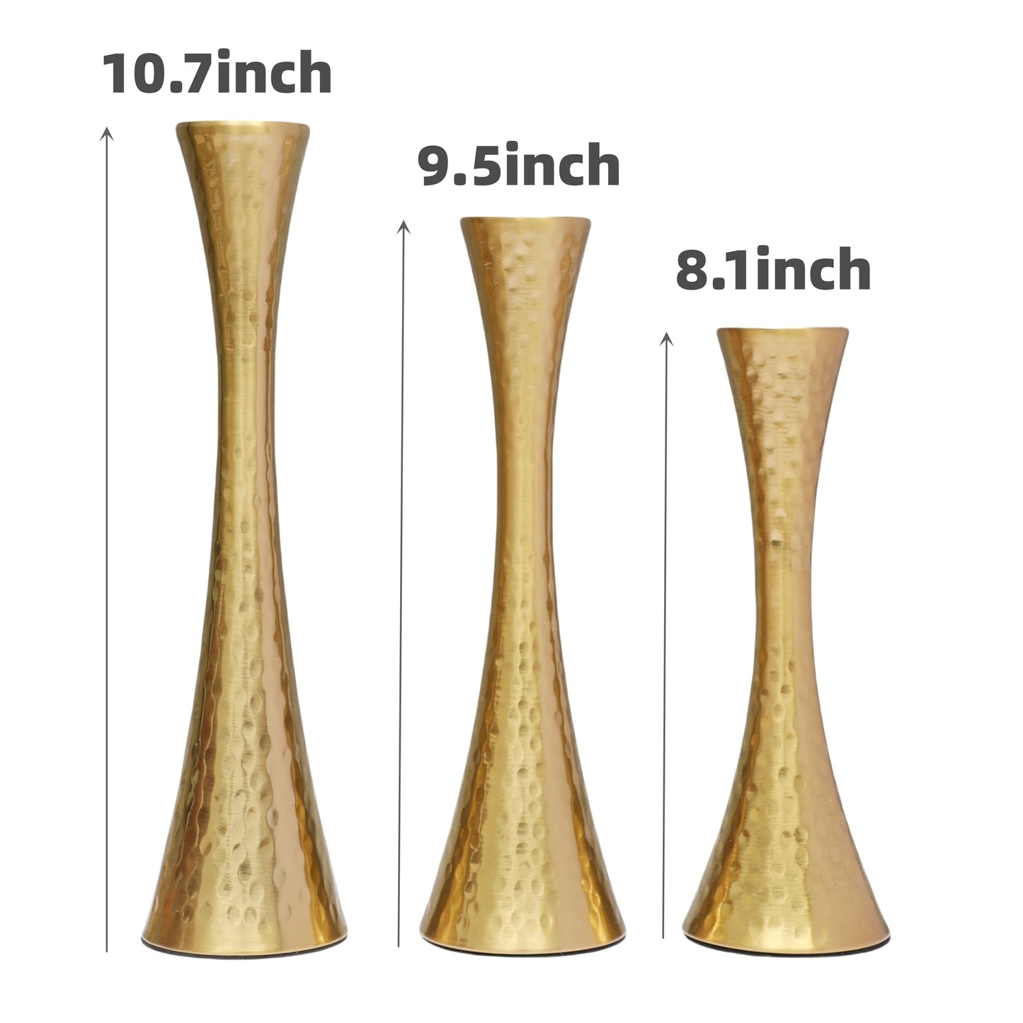 Taper Candle Holders Metal Candlestick Holders Set of 3 Table Mantel Decorative Candle Stand for Dinning,Party，Wedding,Home Decor(Brass Gold)