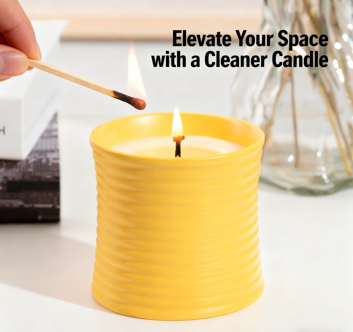 Generic Natural Soy Wax Scented Candle, Lime Basil Citrus Fragrance, Handmade Luxury Home Decor with Cotton Wick,Yellow Ceramic Container, Reusable Jar
