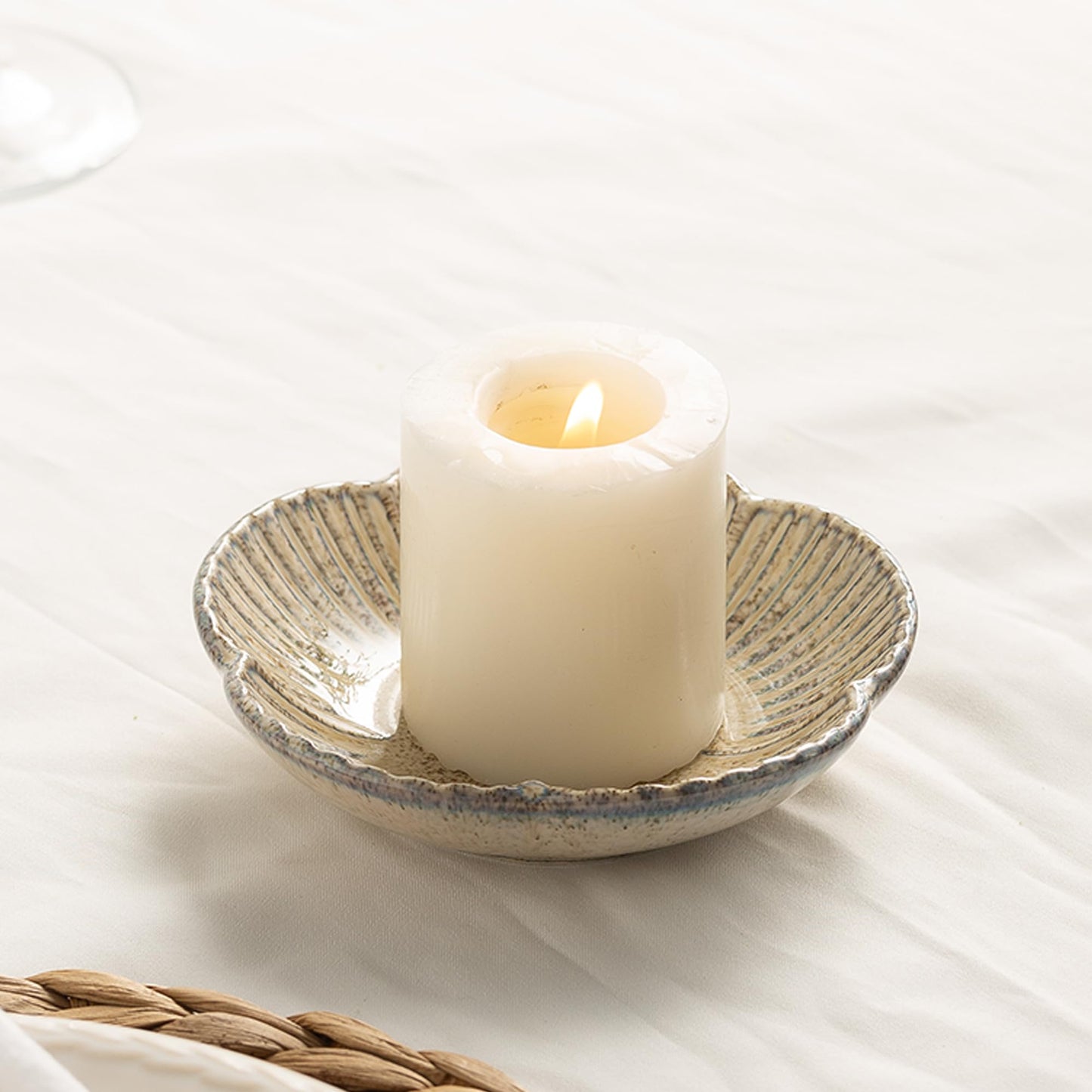 BEUNAIZER Ceramic Pillar Candle Holder Plates, Decorative Candlestick Holder, Tea Light Incense Santo Palo Holders, for Dinning, Party, Wedding, Birthday, Anniversary Decorations, 1pack (Camel)