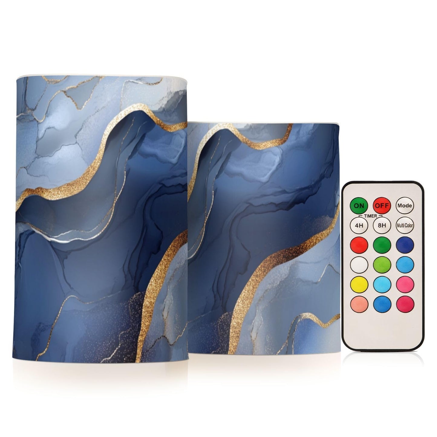 famyily Marble Silver Navy Blue Flameless Flickering Candles Led Flameless Candles with Timer for Table 4" 5" Set of 2