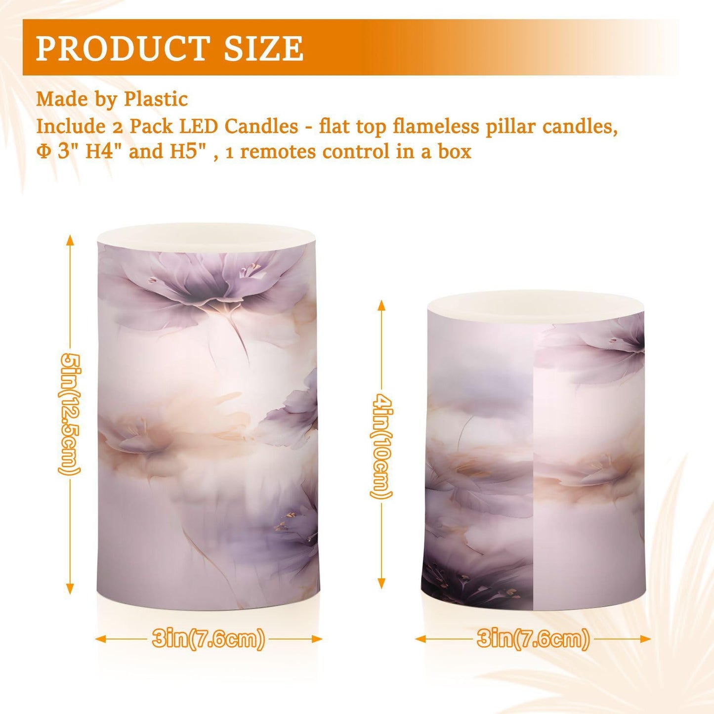 ALAZA Purple Flowers Flickering Flameless Candles Battery Operated with Remote Timer,Tea Light Candles LED Pillar Votive Candles Set of 2 for Outdoor Indoor Decorations
